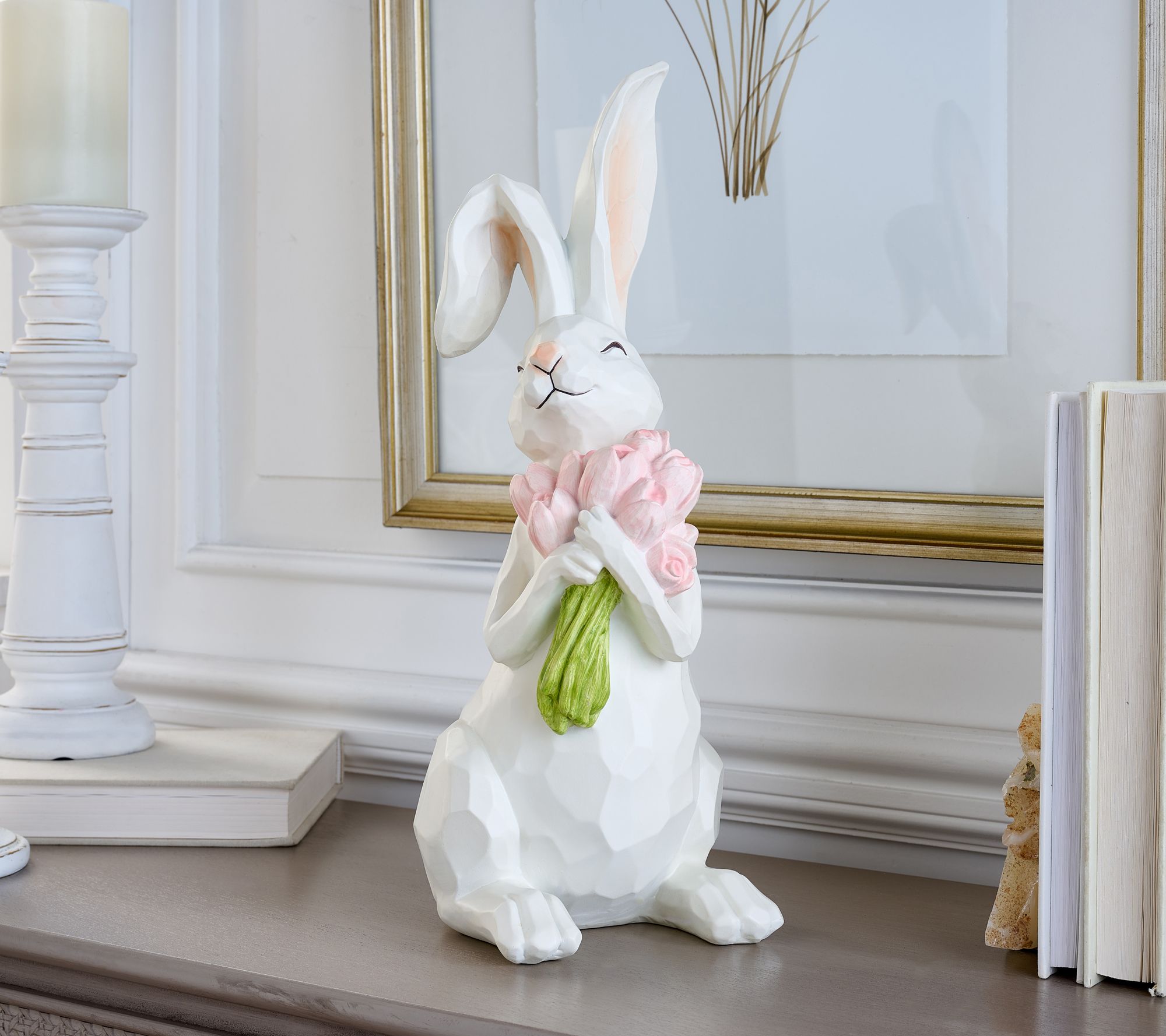 "As Is" 15" Resin Bunny with Pink Flowers by Valerie
