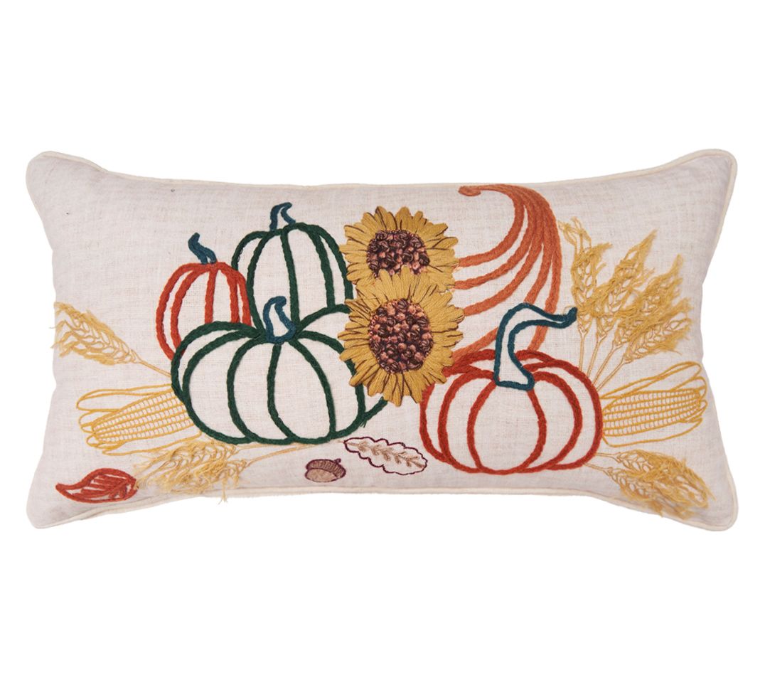 24" x 12" Autumn Botanical Cornucopia Throw Pillow by Valerie
