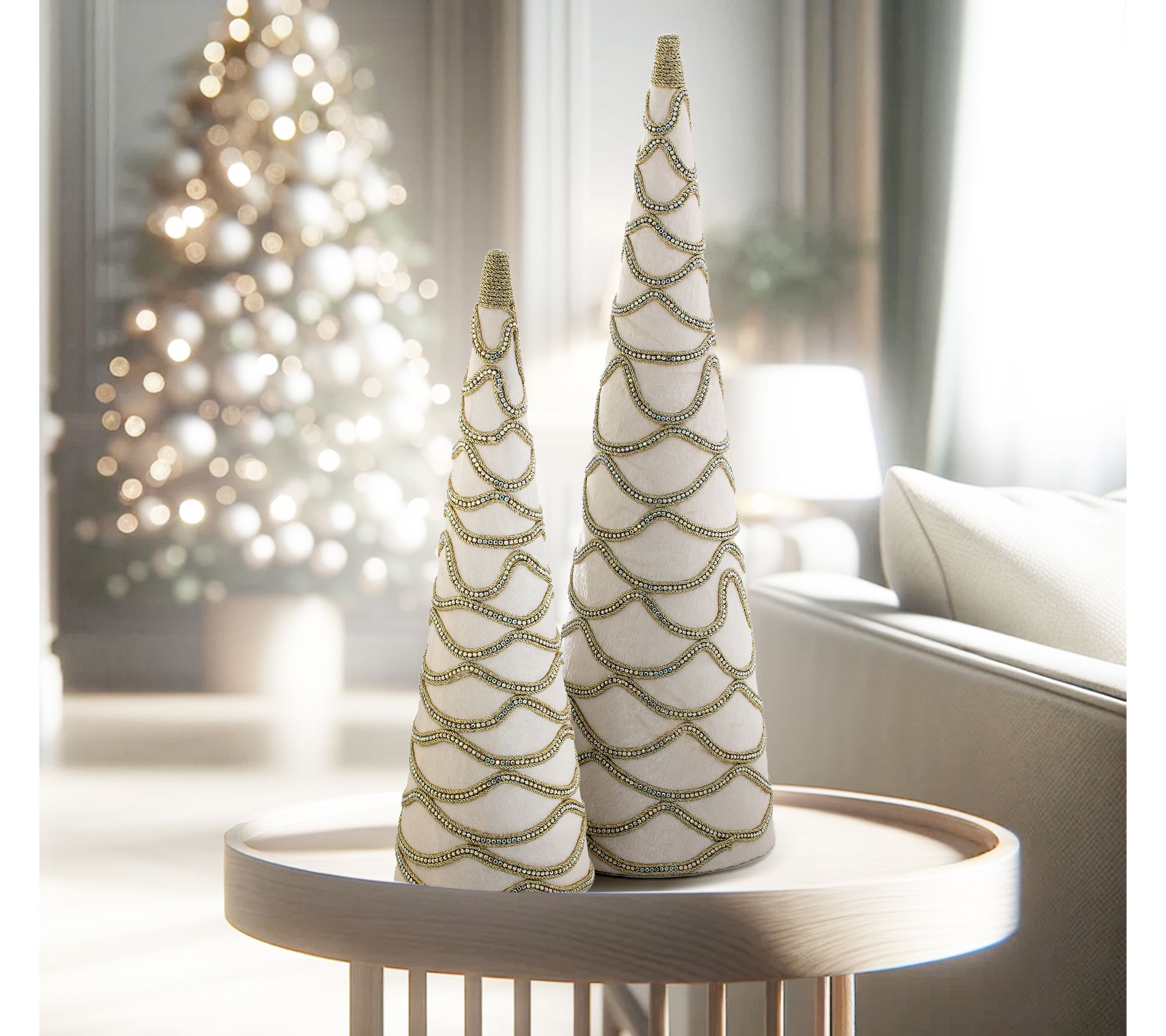 18-24" Velvet With Jewel Cone Tree Set of 2 byValerie
