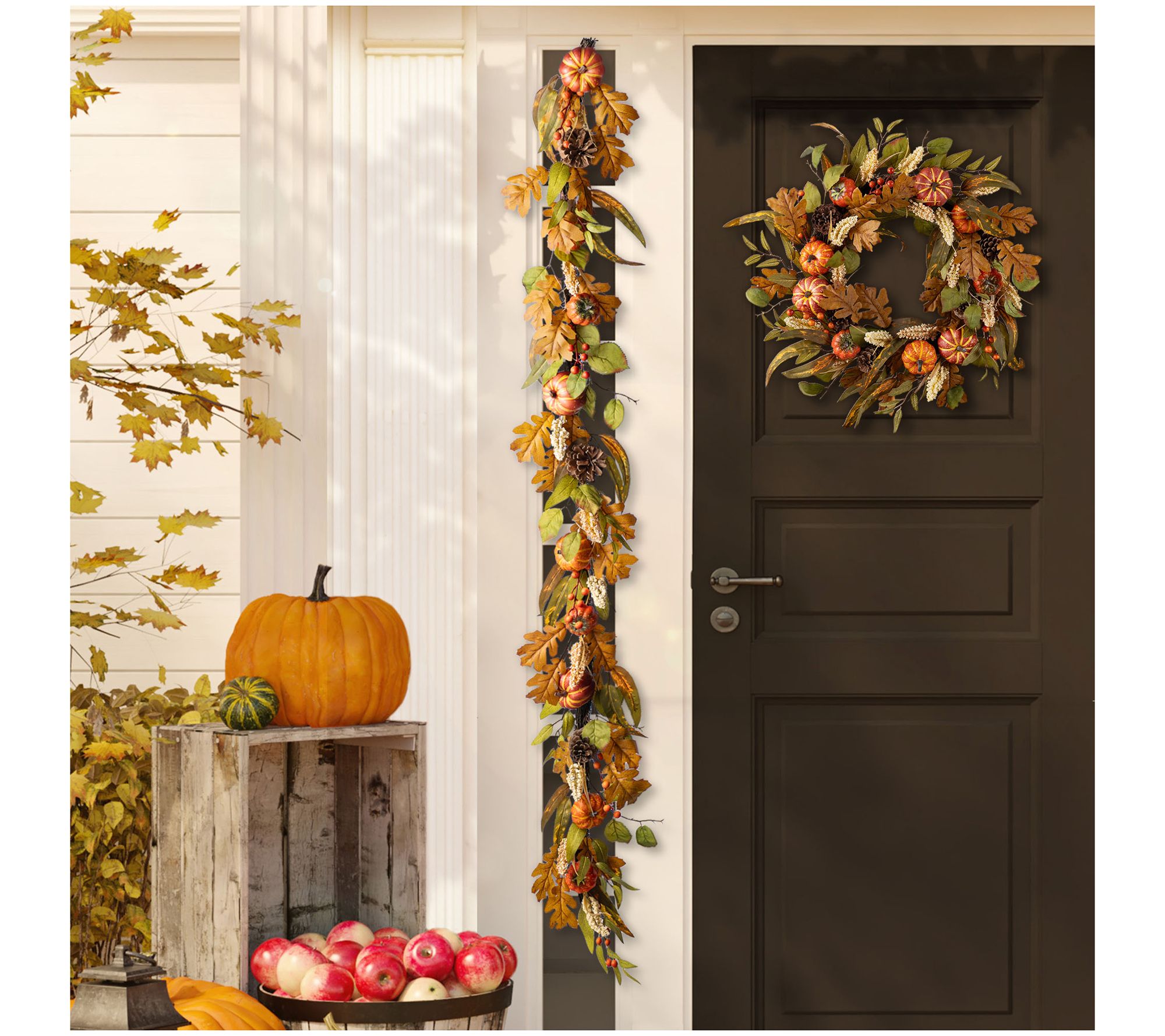 Glitzhome 72"L Fall Harvest Pumpkin Leaf FloralGarland