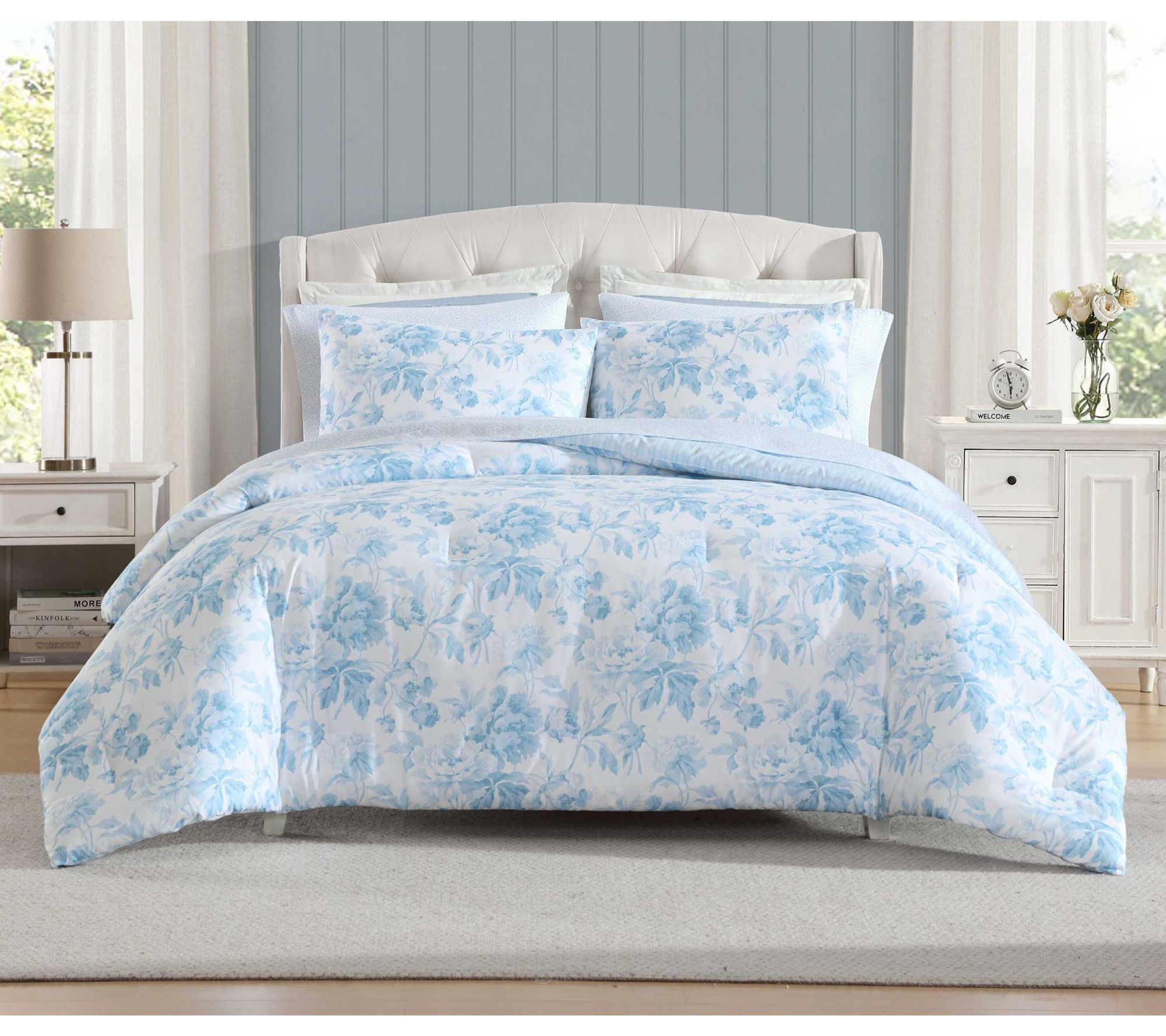 Laura Ashley Anja Textured Toile Blue Twin XL Comforter Set