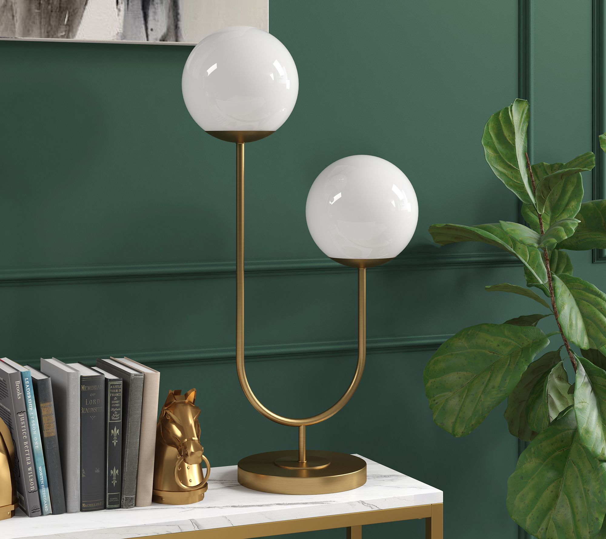 Hudson&Canal Dufrene 2 Light Table Lamp with Glass Shades