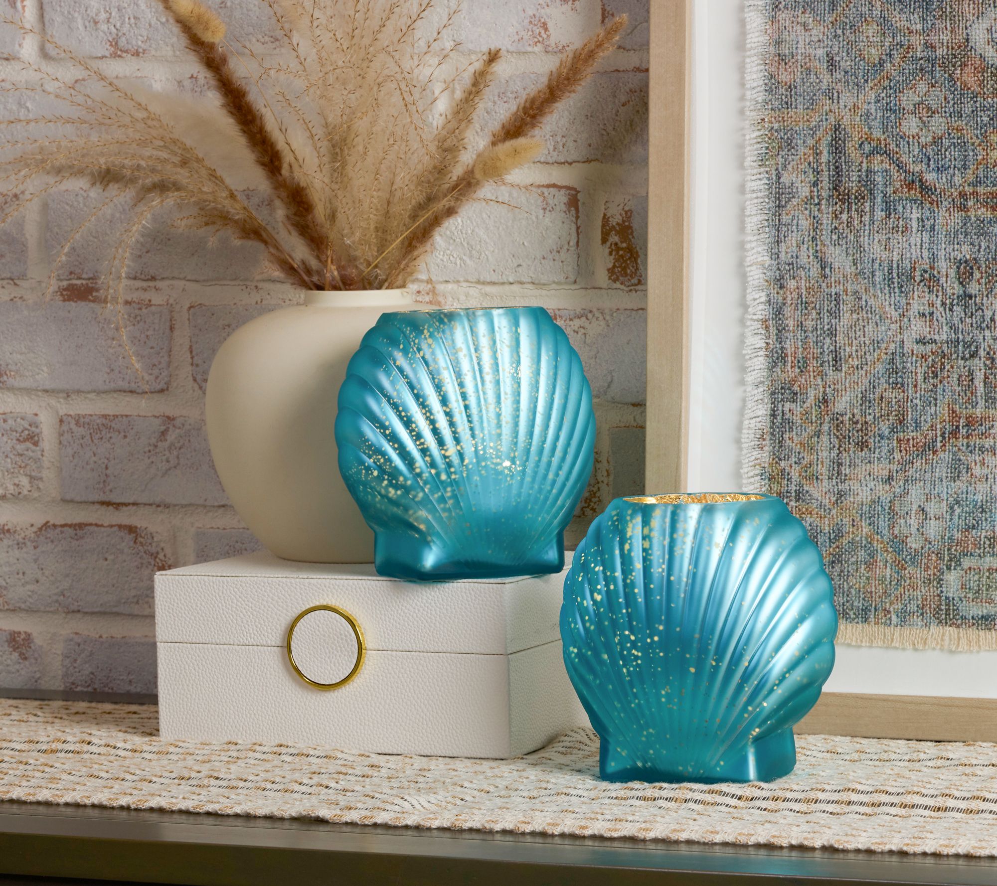 Set of 2 Illuminated Satin Finsh Seashells by Valerie