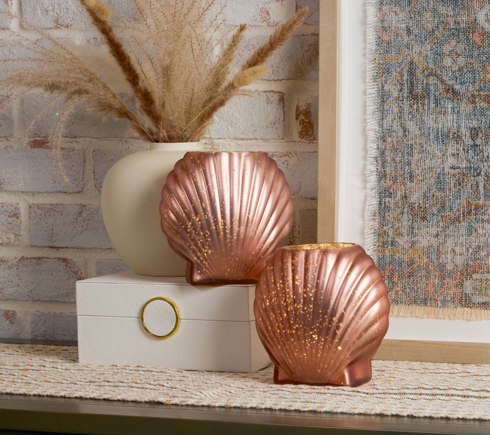 Set of 2 Illuminated Satin Finsh Seashells by Valerie