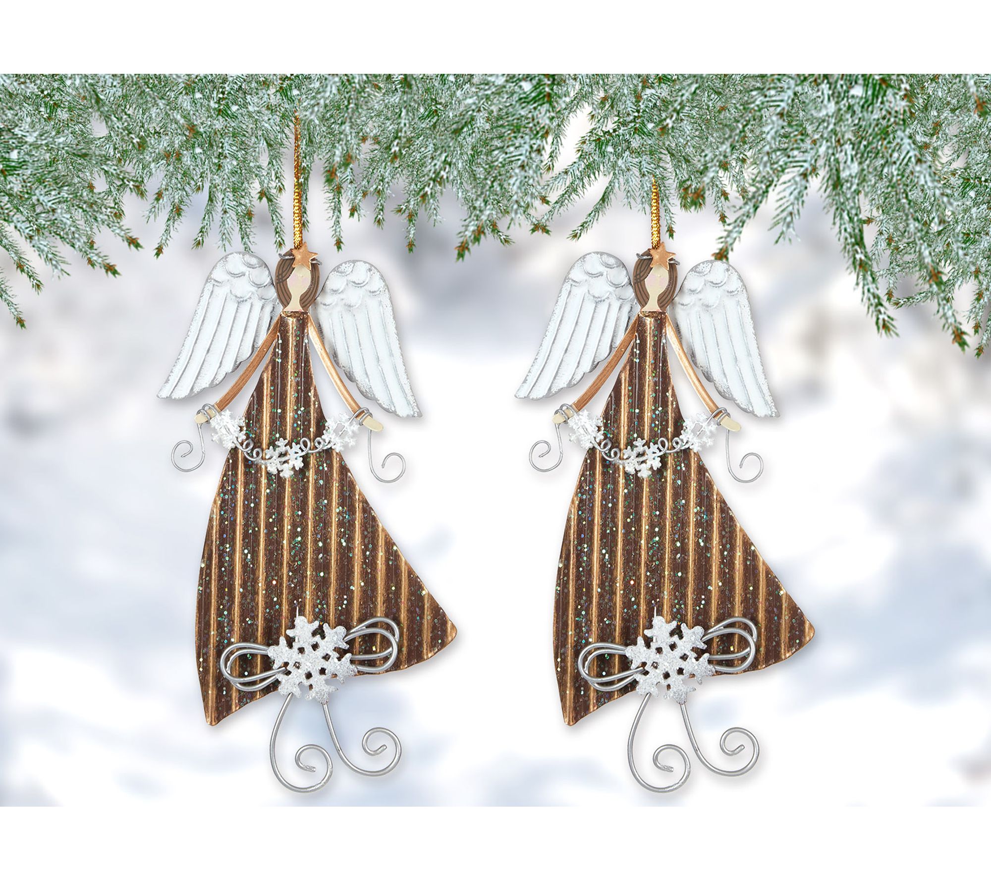 Sunset Vista Designs Glitter Gold Angel Ornamen t Set of 2