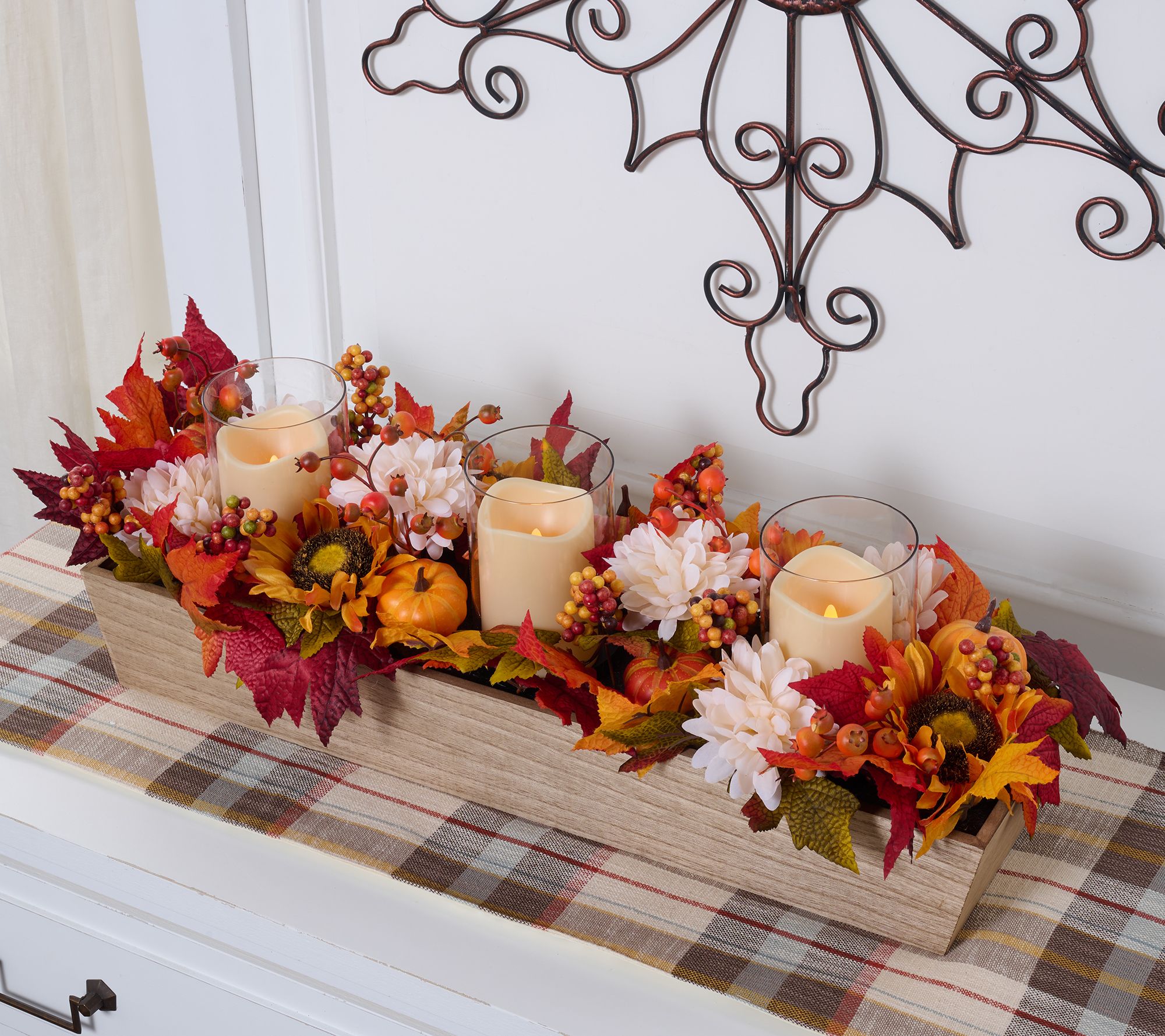 "As Is" 36" Illuminated Berries and Pinecones Centerpiece