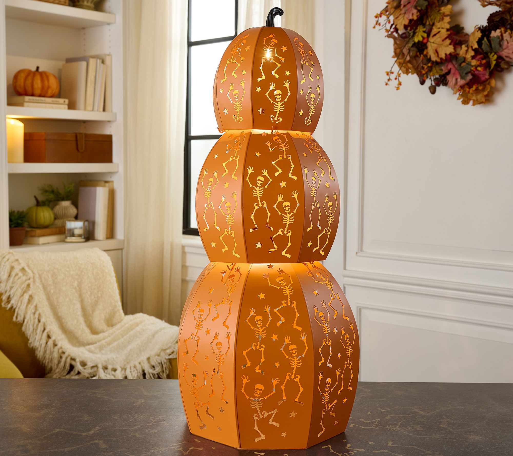 "As Is" Home Reflections S/3 Lit Metal Stack Skeleton Pumpkin