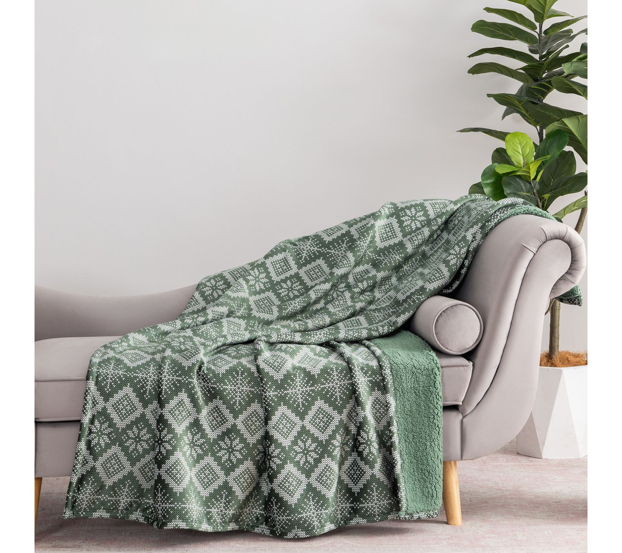 "As Is" Berkshire 60x70 Fairisle Suedemink & Sherpa Throw