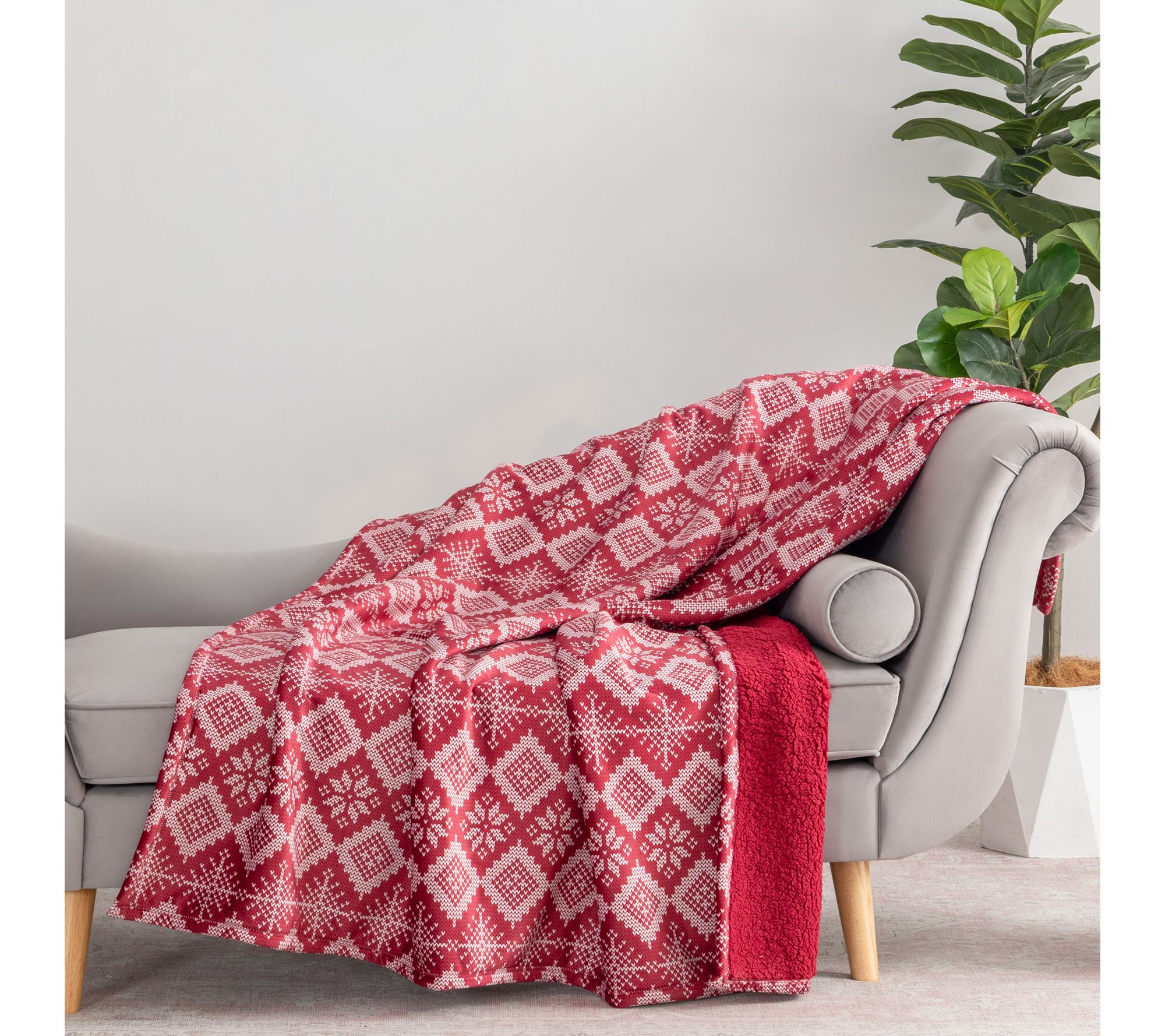 "As Is" Berkshire 60x70 Fairisle Suedemink & Sherpa Throw