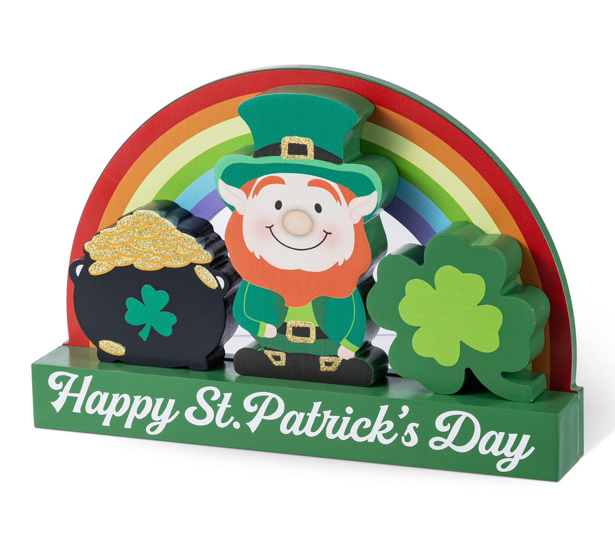 Glitzhome 12"L Set of 4 St. Patrick's Wooden Table Block