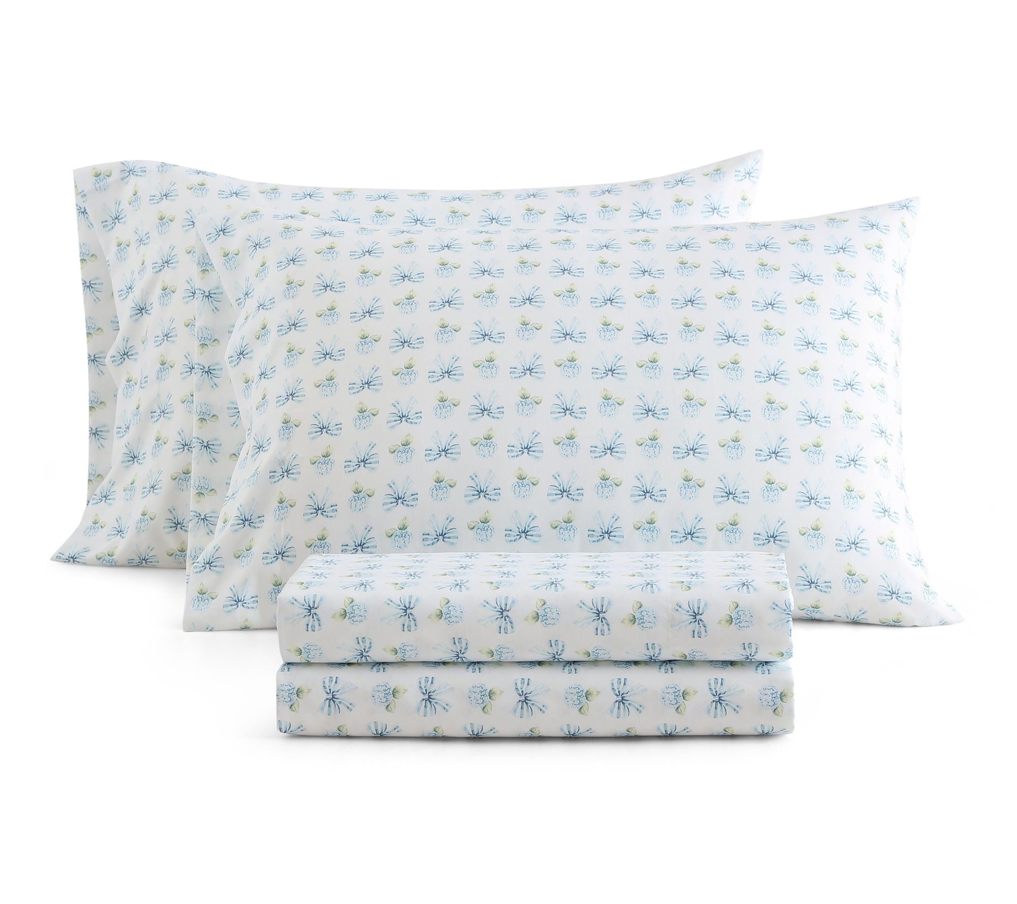 Martha Stewart Donbow White/Blue/Green Queen Sheet Set
