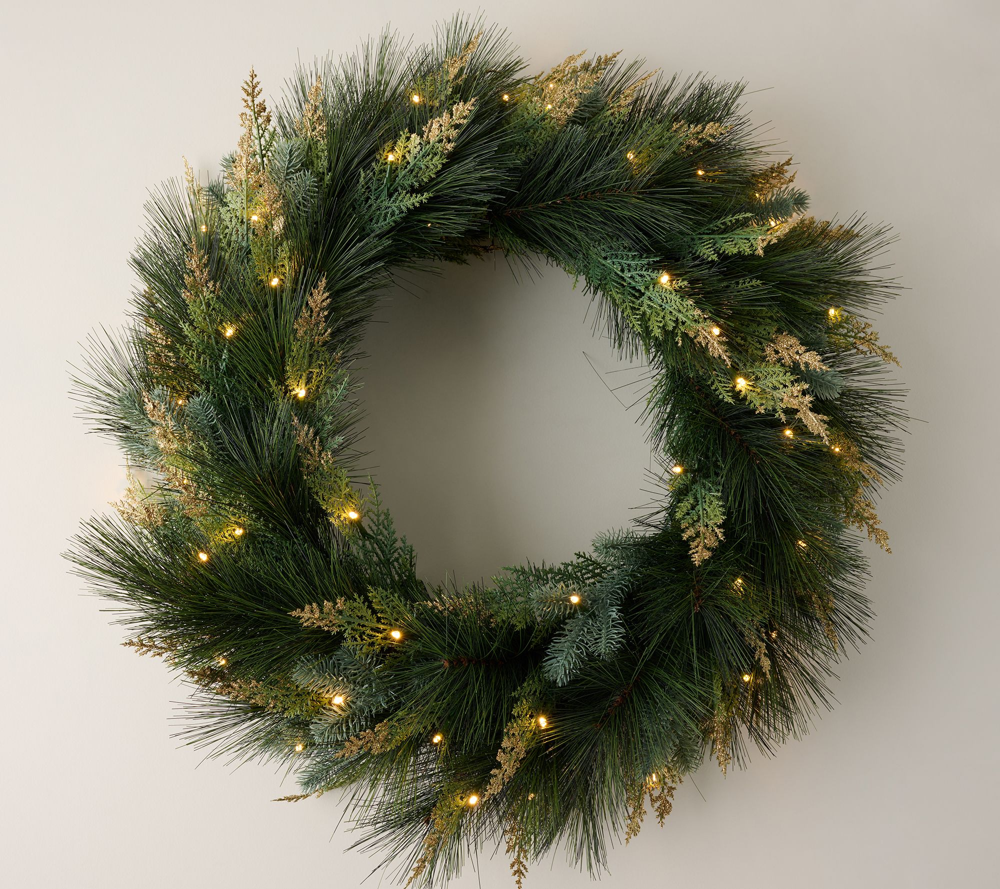 28" Illuminated Mixed Greenery Wreath by Kim Gravel