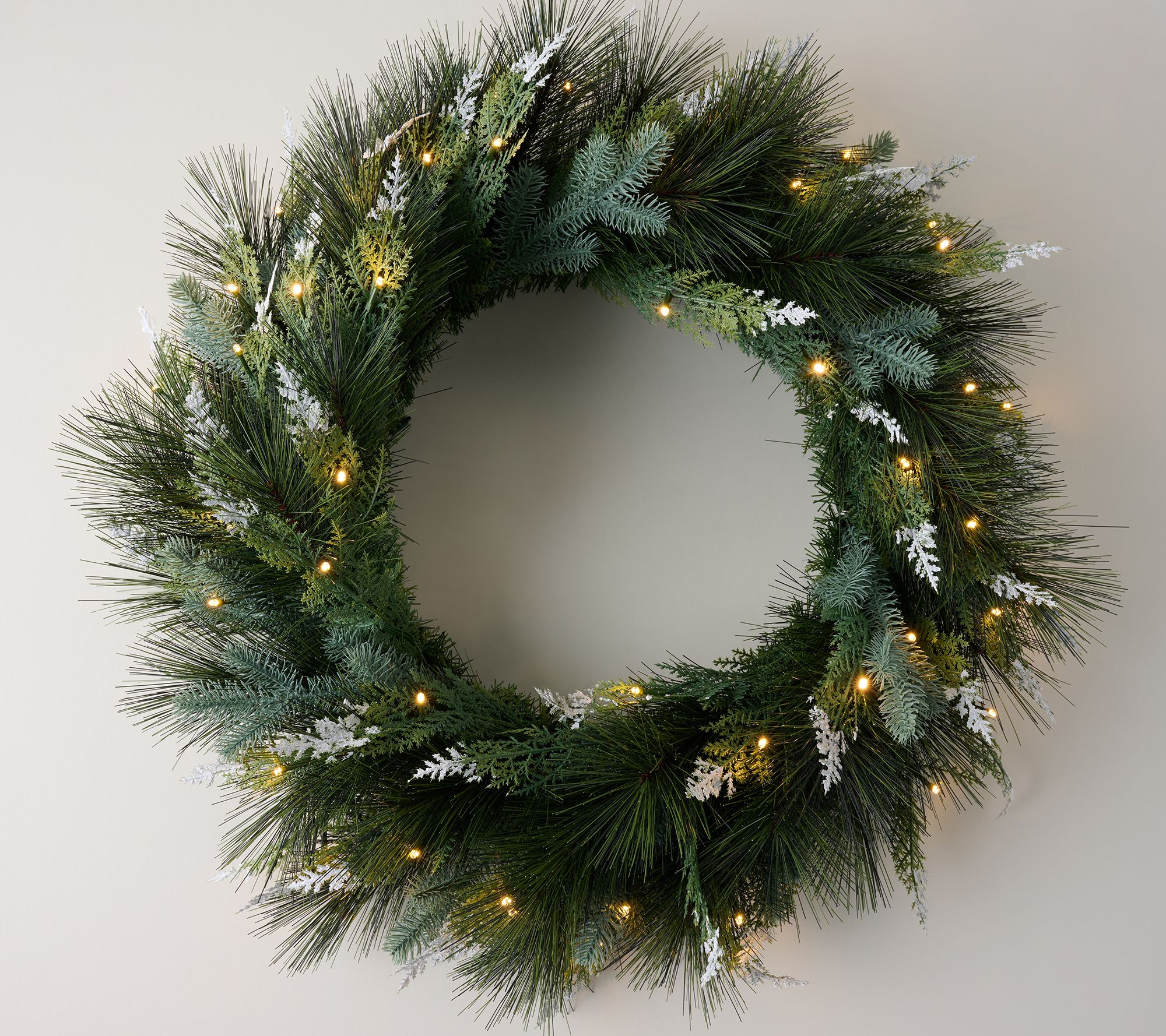 28" Illuminated Mixed Greenery Wreath by Kim Gravel