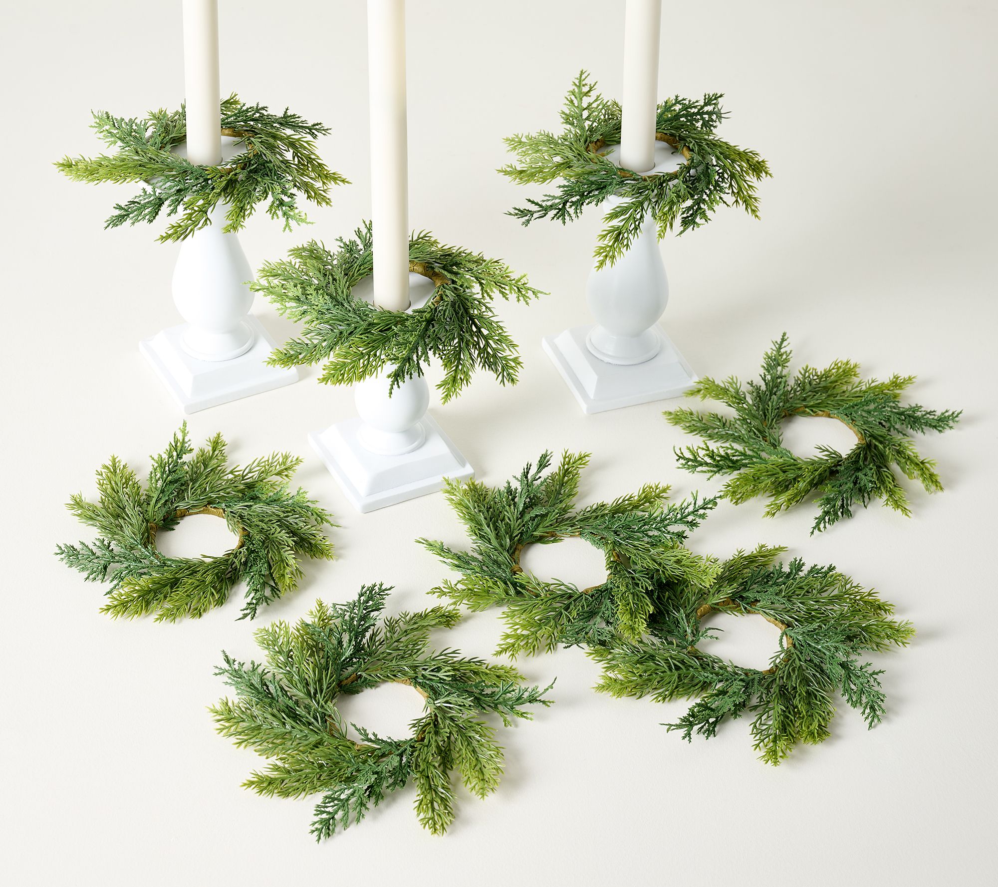 Home Reflections Winter Greens S/8 2" Taper Candle Rings
