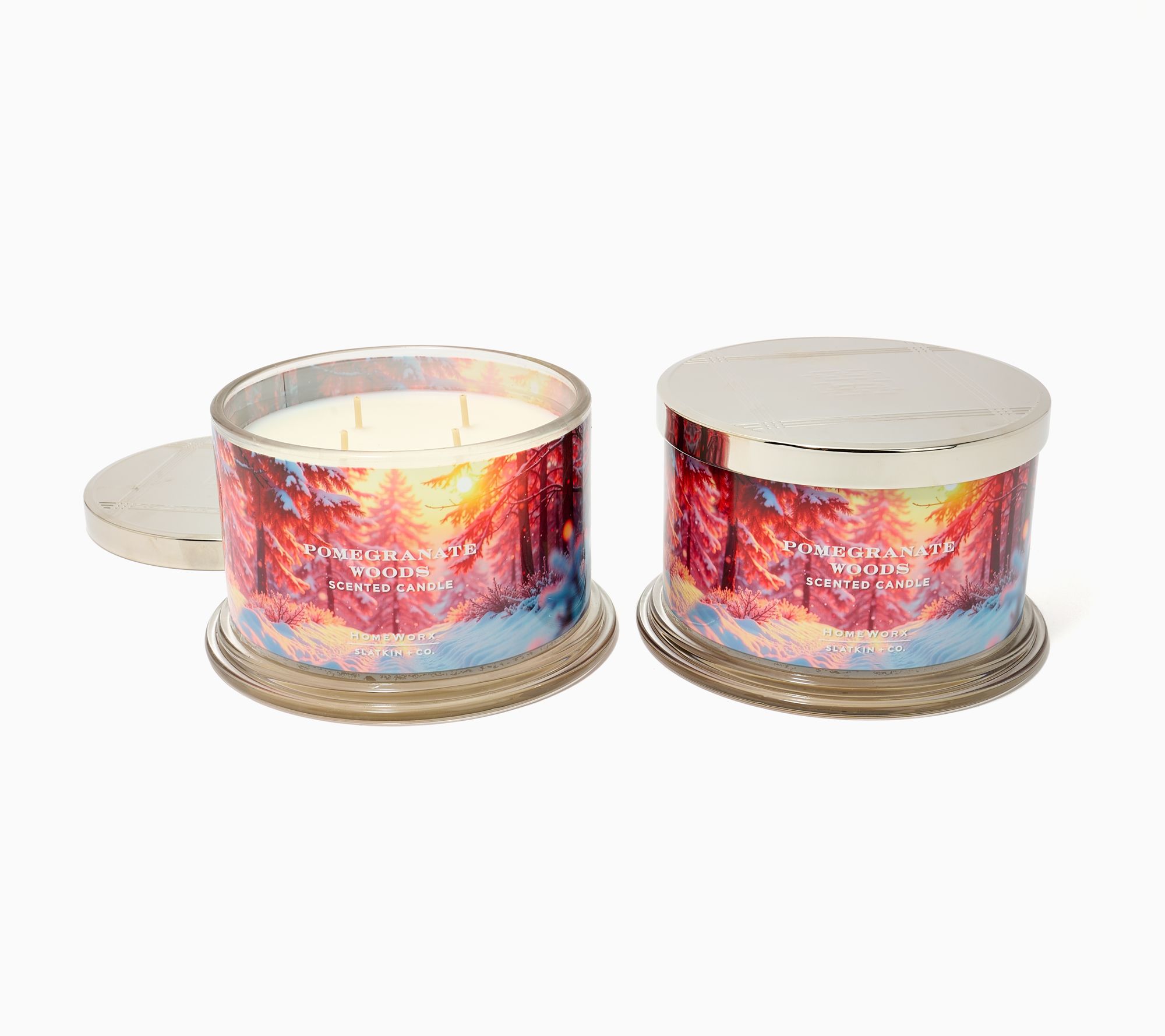 HomeWorx by Slatkin + Co. S/2 18oz Pomegranate Woods Candles