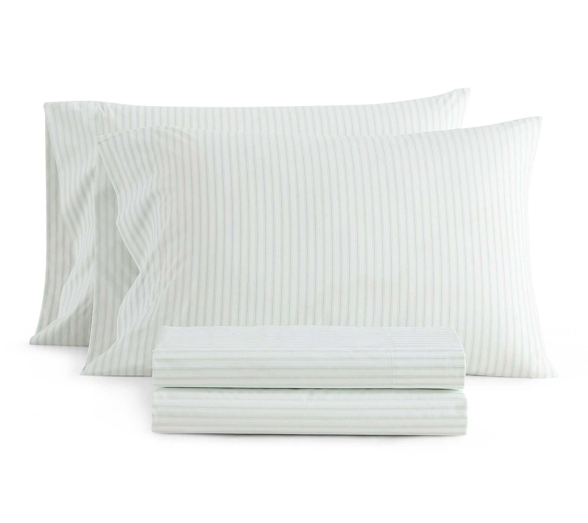 Martha Stewart Ticking Stripe Wht/Green CottonKing Sheet Set