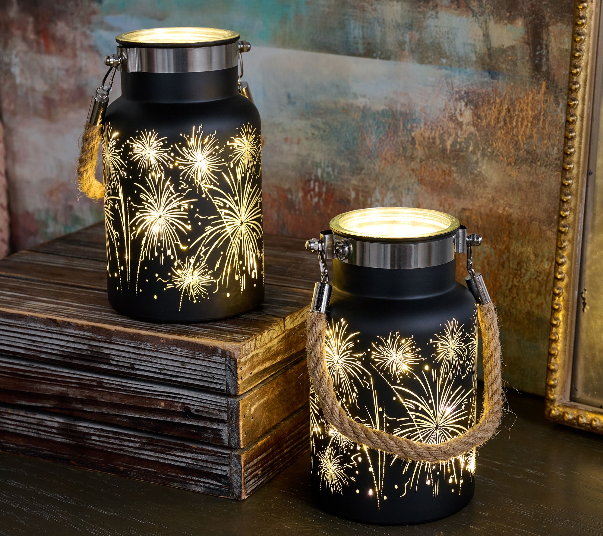 "As Is" Set (2) 7" Celebration Fireworks Lanterns by Valerie