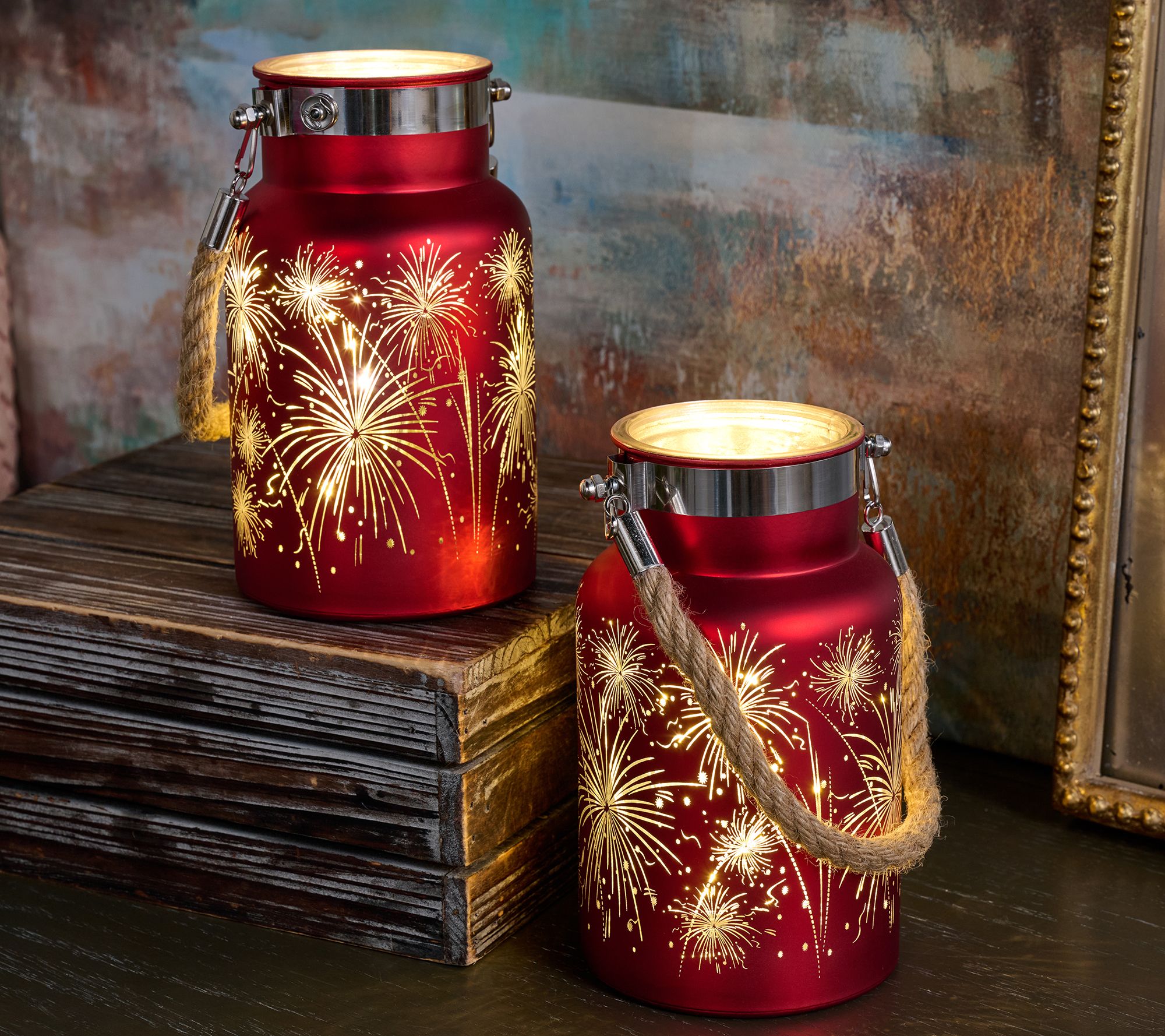 "As Is" Set (2) 7" Celebration Fireworks Lanterns by Valerie