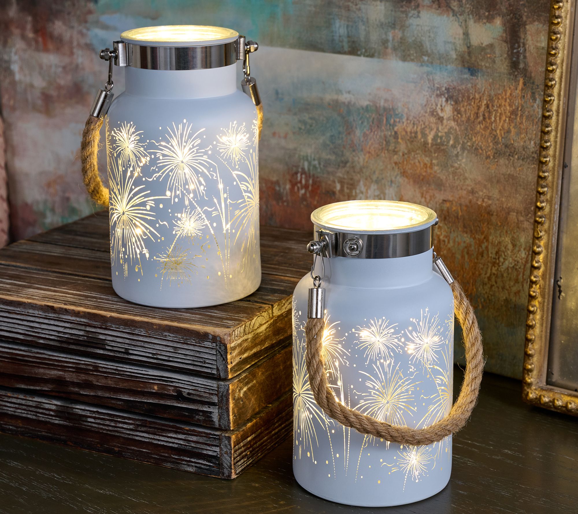 "As Is" Set (2) 7" Celebration Fireworks Lanterns by Valerie