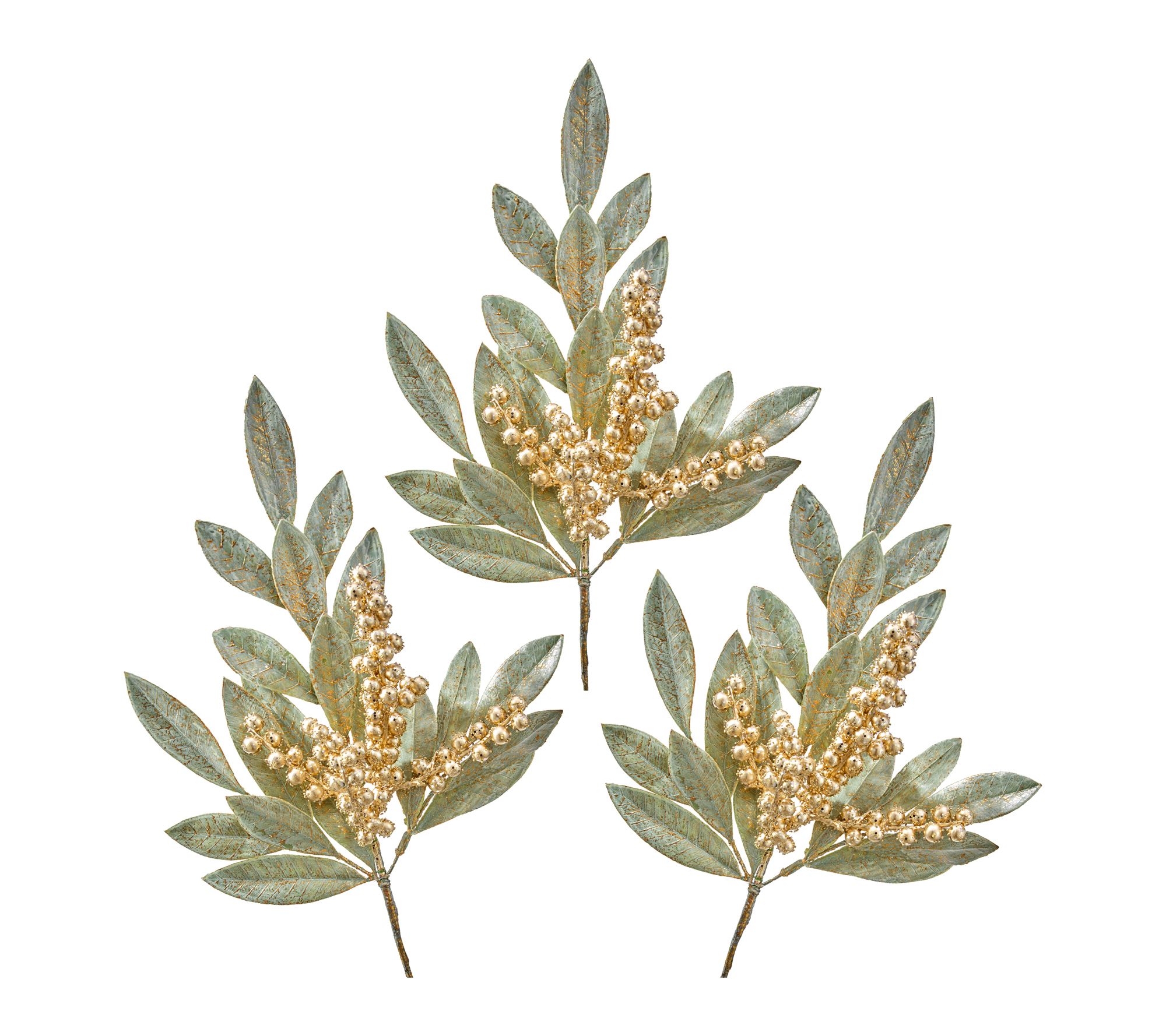 18" Gold Berry Bay Leaf Pick Set of 3 by Valerie