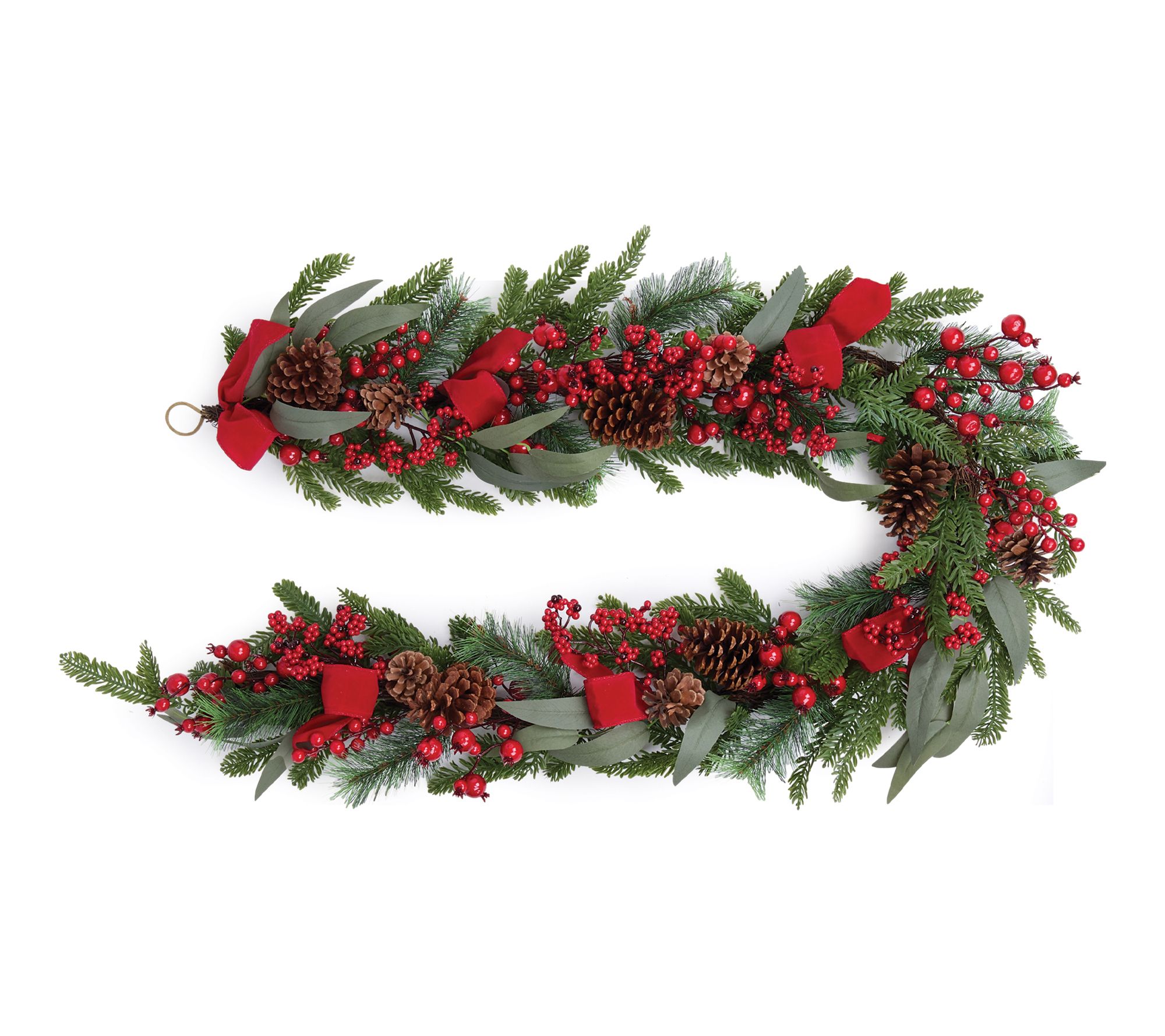 Melrose Fresh Touch Pine and Berry Garland with Ribbon 6'L