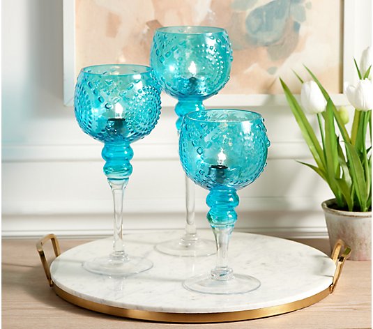 Set of 3 Illuminated Textured Glass Goblets by Valerie