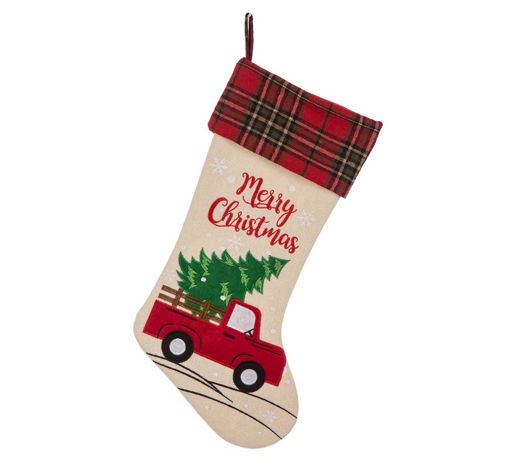 Glitzhome Vintage Red Truck Embroidered Christm as Stocking