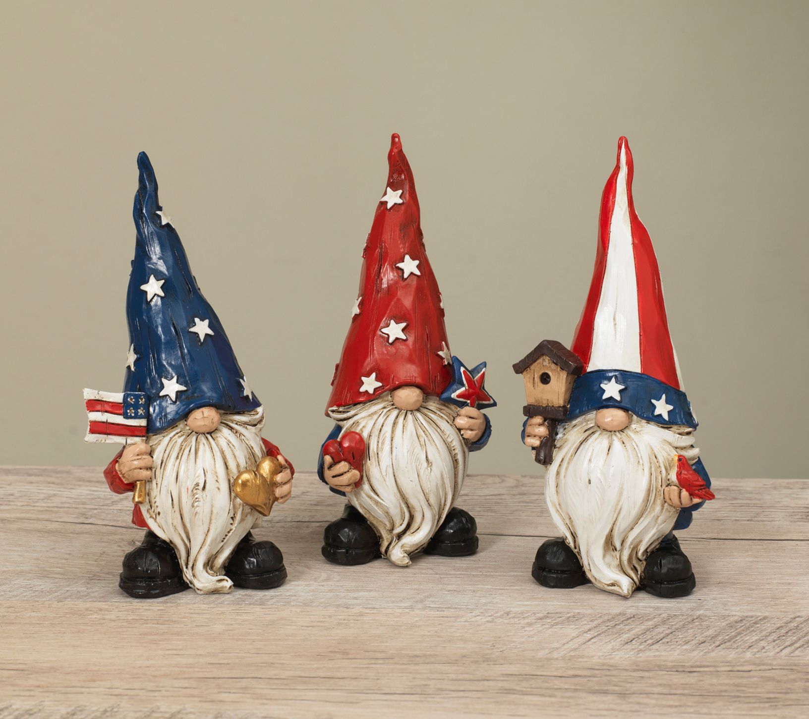 S/3 Assorted 6.3in H Resin Americana Gnomes by Gerson Co
