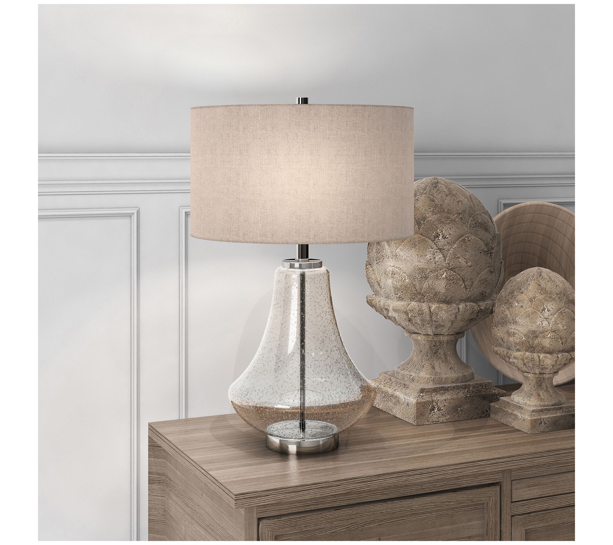 Hudson & Canal Lagos Seeded Glass Table Lamp With Flax Shade