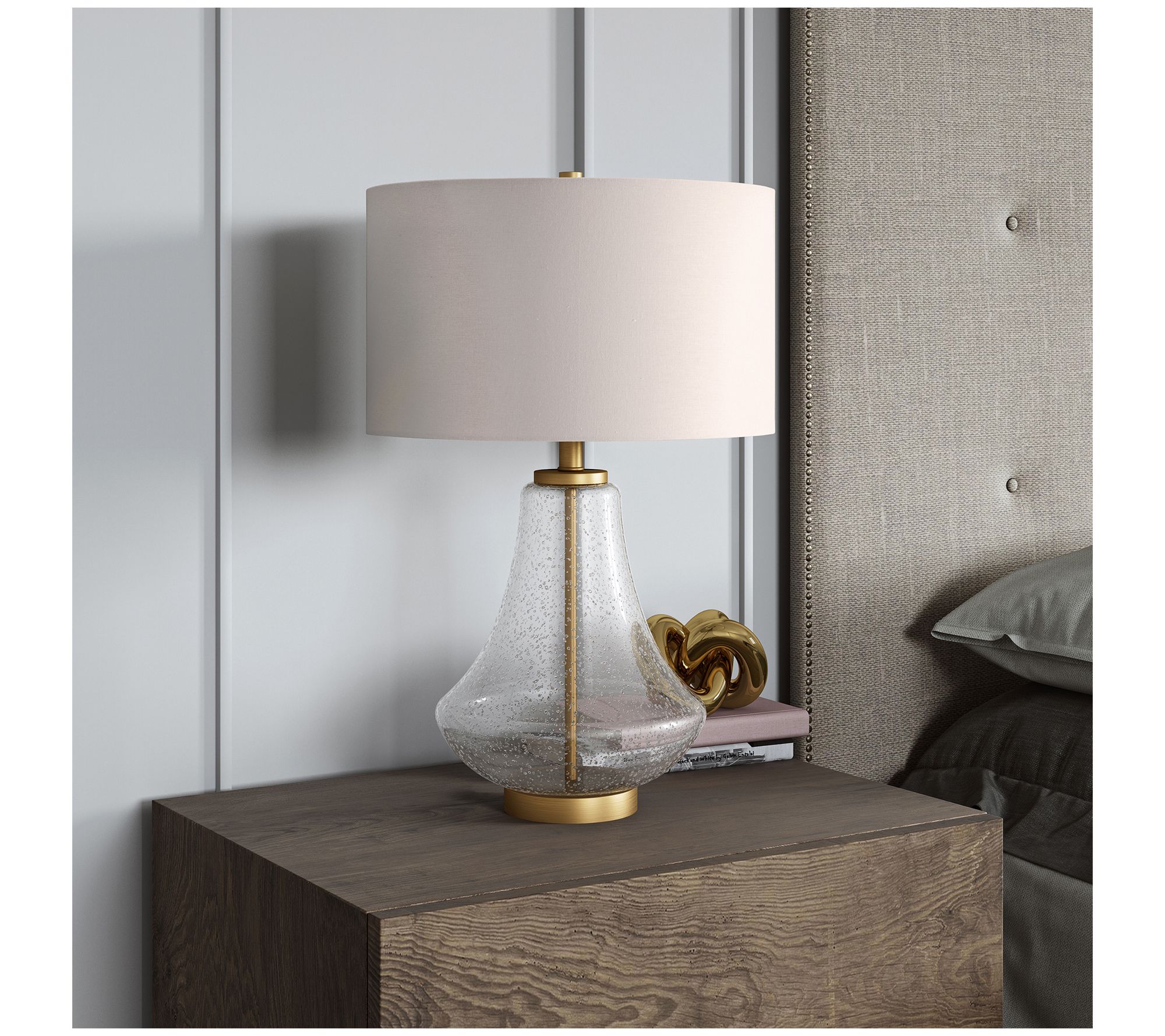 Hudson & Canal Lagos Seeded Glass Table Lamp With Flax Shade