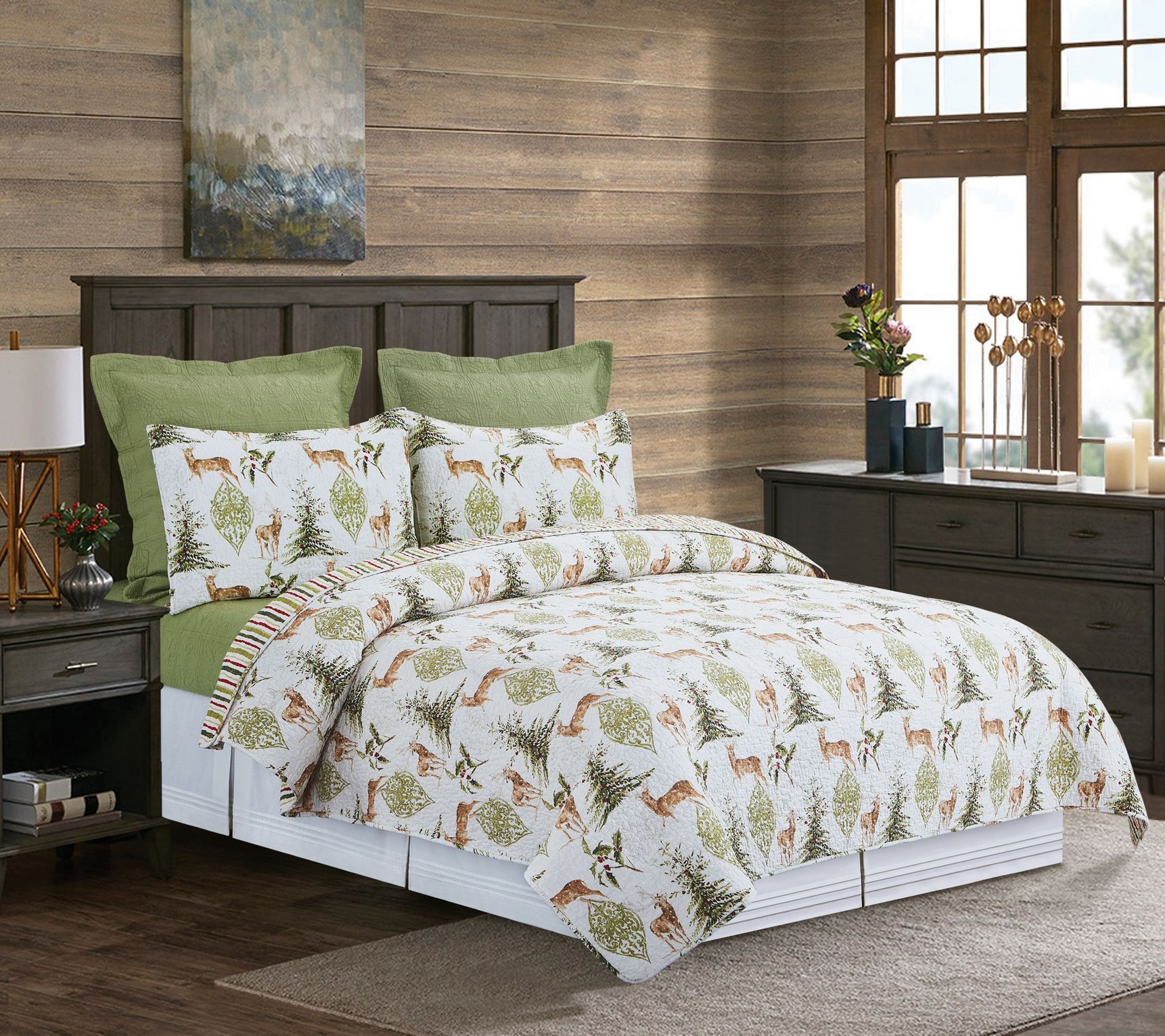 Reindeer Tracks 3-Piece Cotton King Quilt Set by Valerie