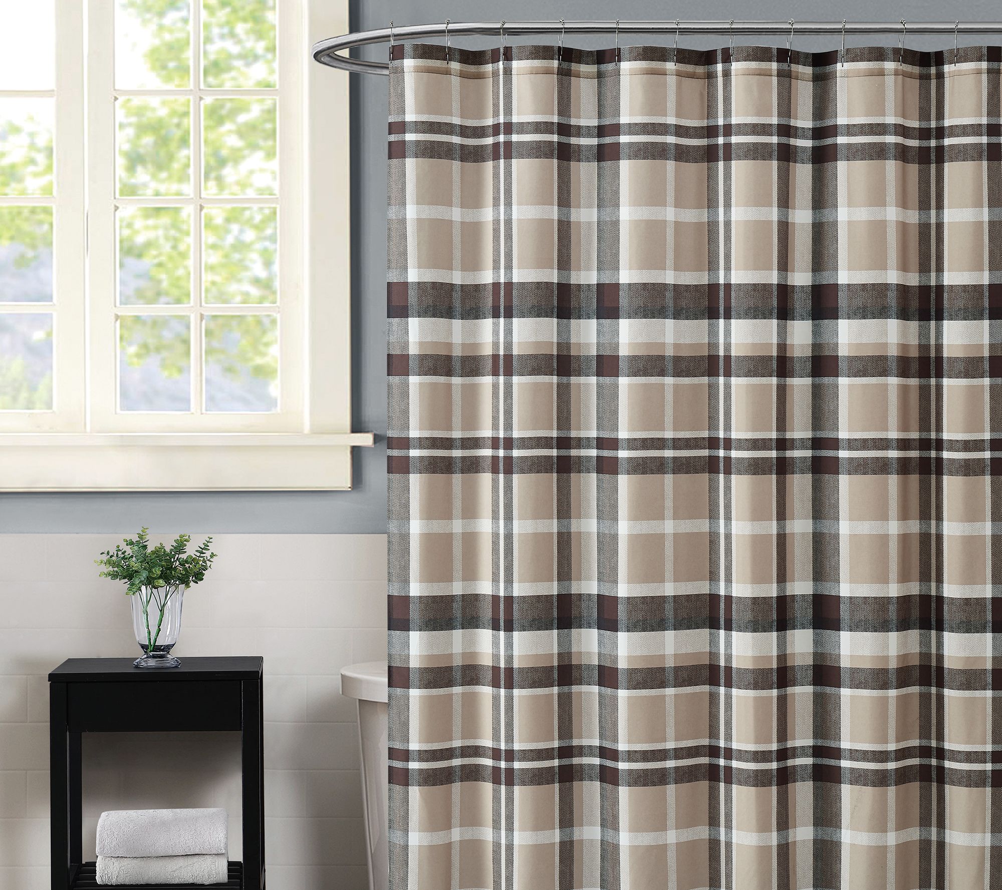 Truly Soft Paulette Plaid Taupe 72" Square Shower Curtain