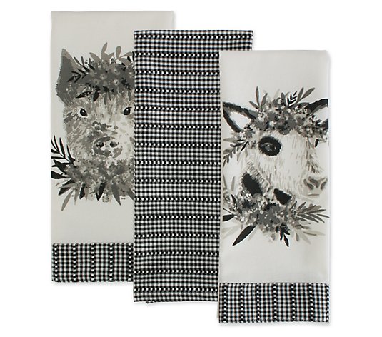 Design Imports Barn Animals Kitchen Towels Set/3