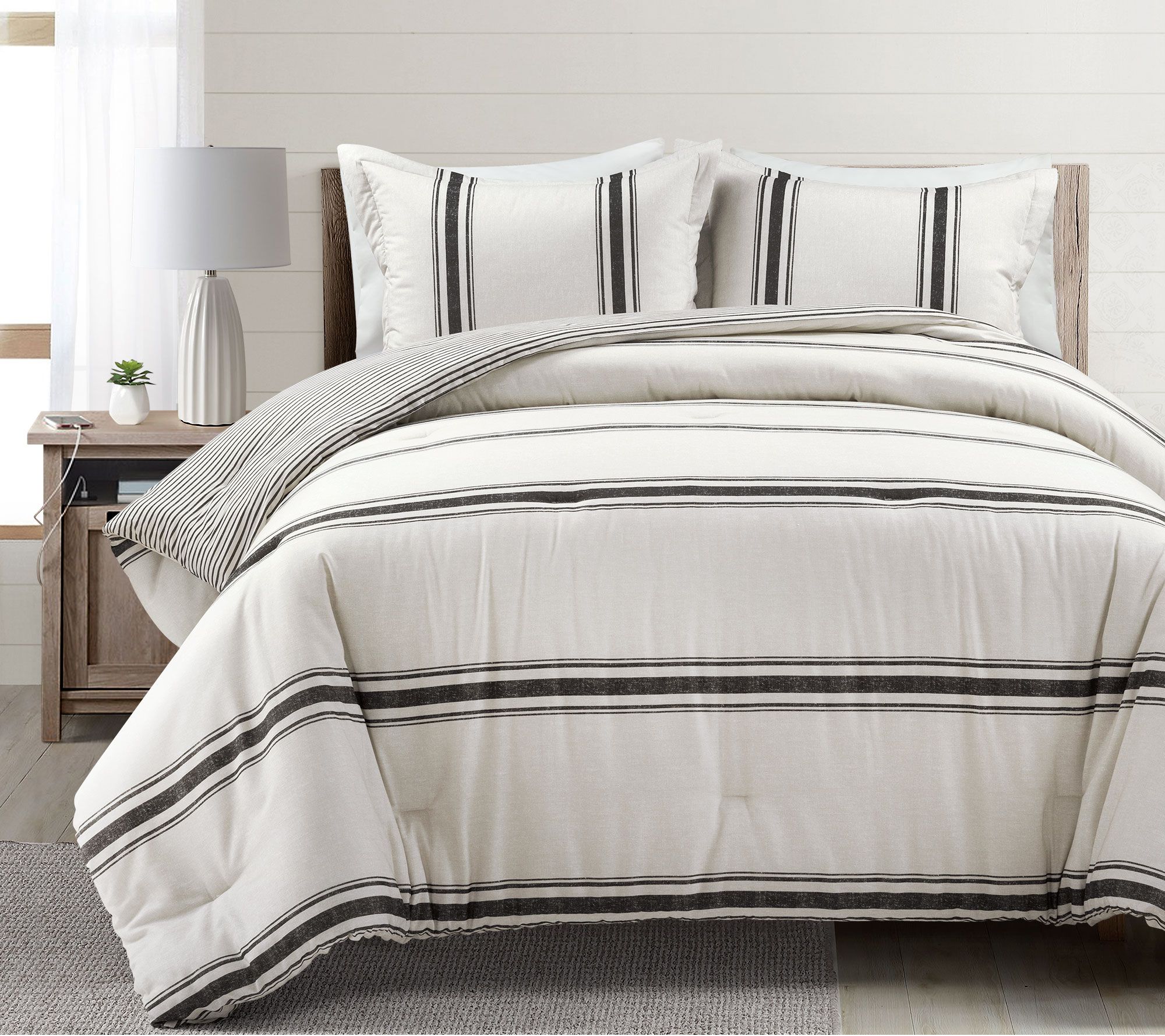 Farmhouse Stripe Rev. Comforter Set KG  by Lush Decor