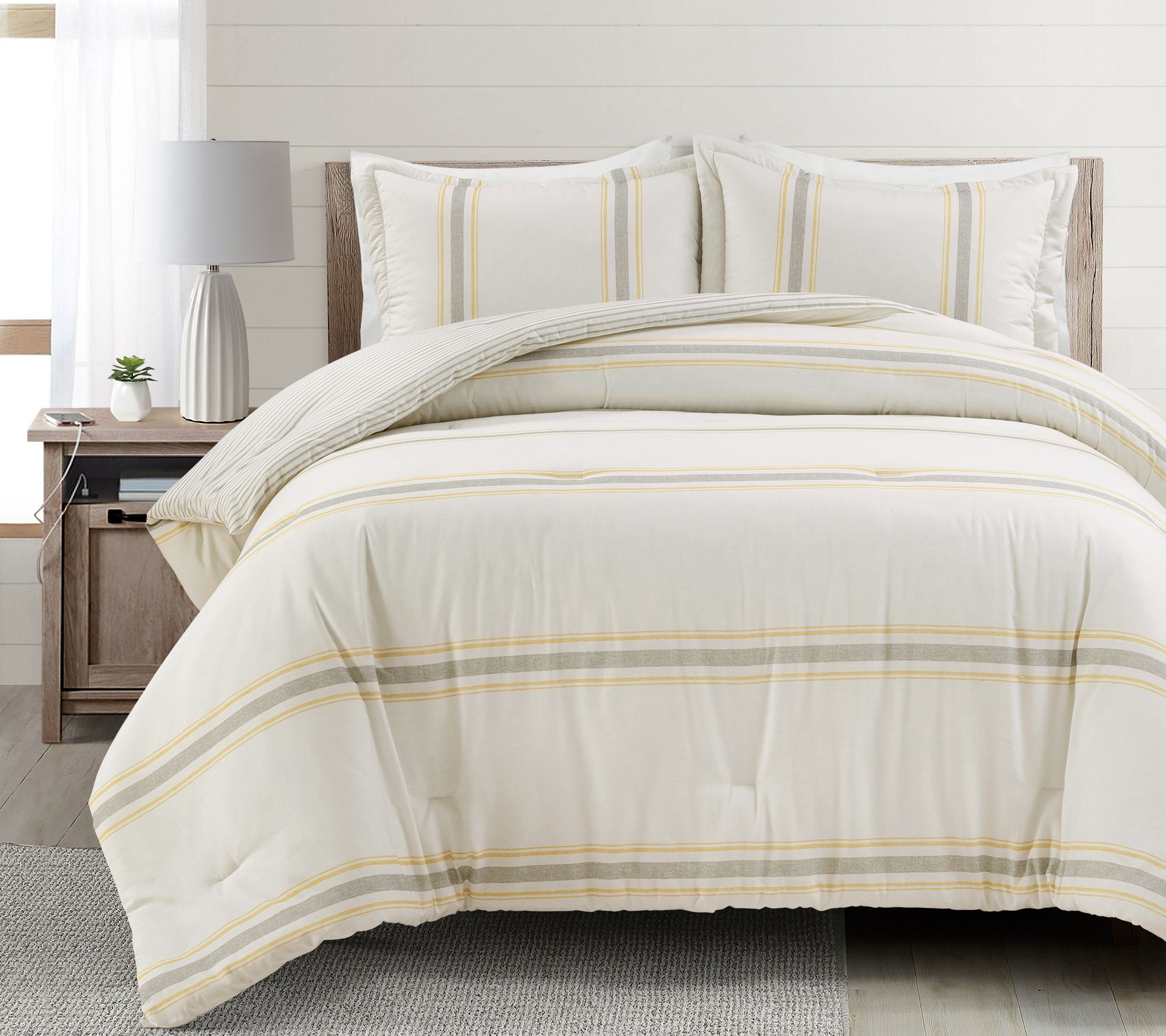 Farmhouse Stripe Rev. Comforter Set KG  by LushDecor