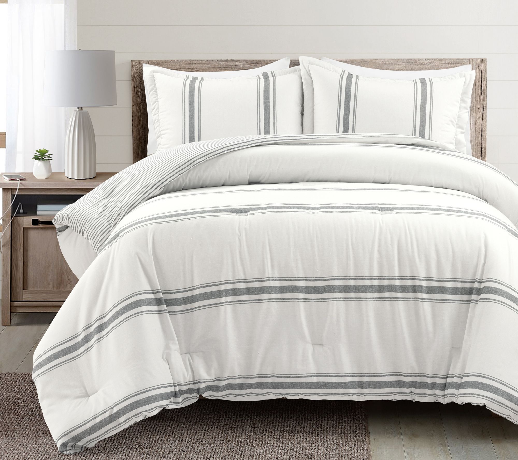 Farmhouse Stripe Rev. Comforter Set KG  by LushDecor