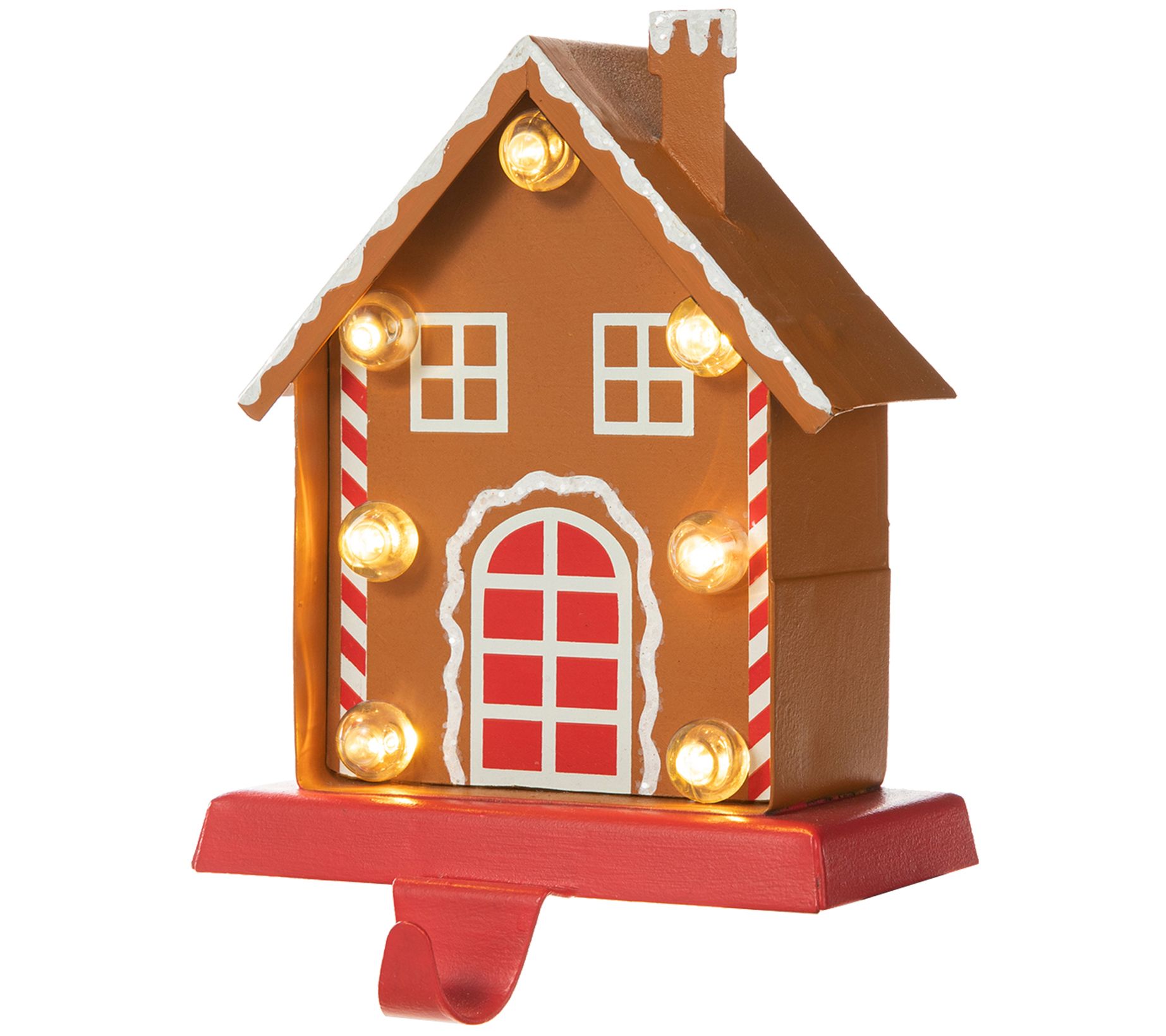 Glitzhome 6.75"H LED Gingerbread House Xmas Stocking Holder