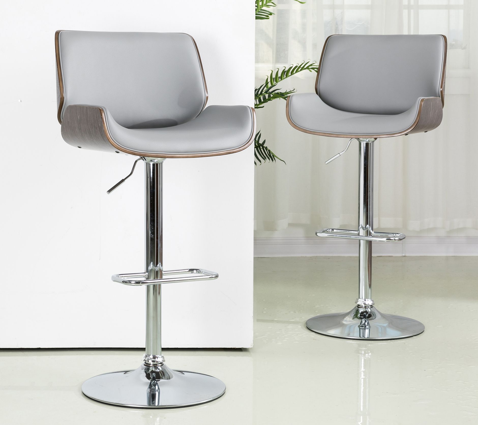 Glitzhome MidCentury Modern Adjustable Swivel Bar Stools S/2