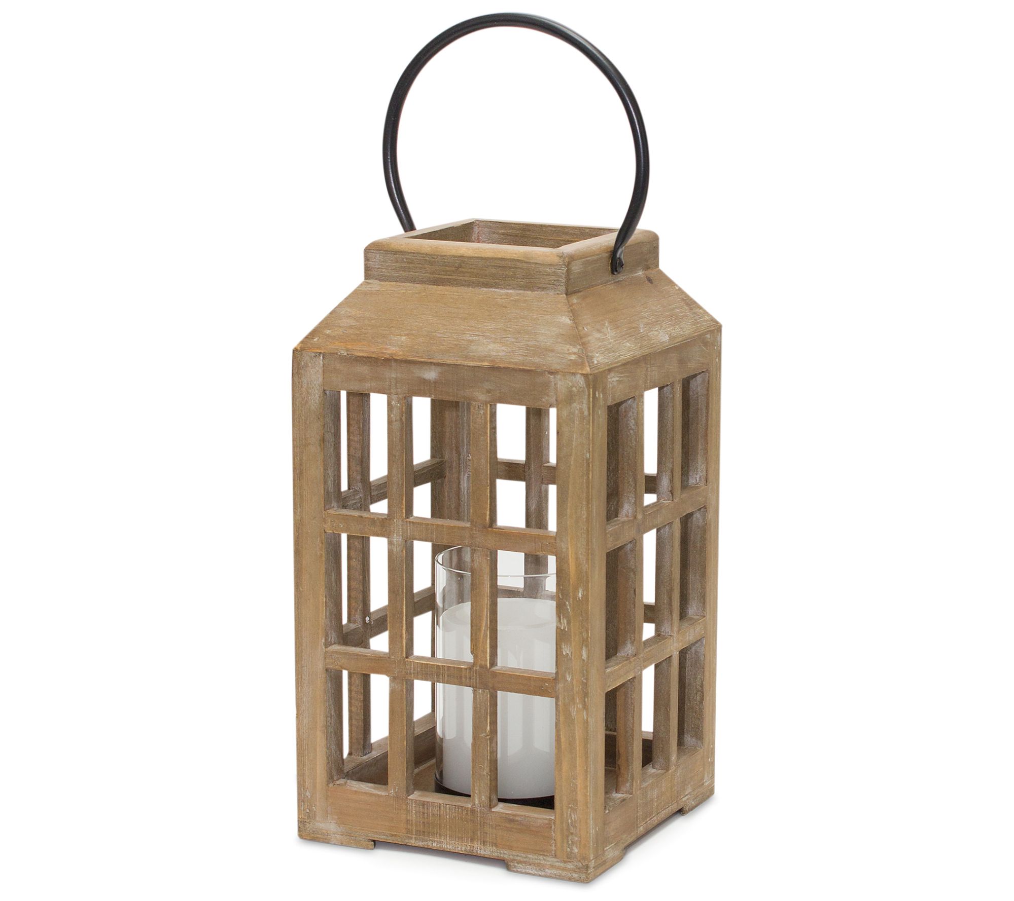 Melrose Natural Wooden Lantern with Handle 17"H