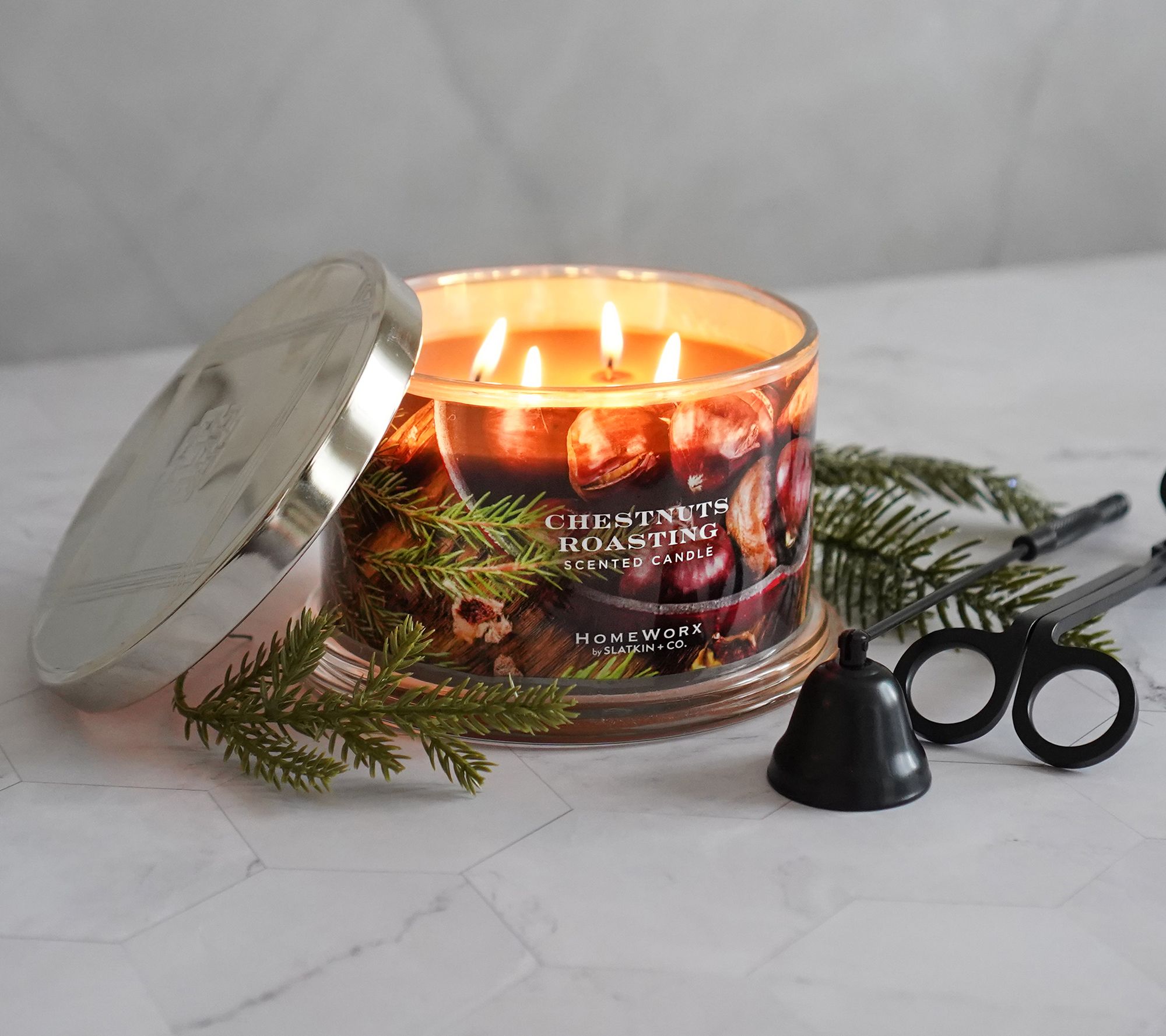 HomeWorx by Slatkin +Co. S/2 Chestnuts Roasting 18oz Candles - QVC.com