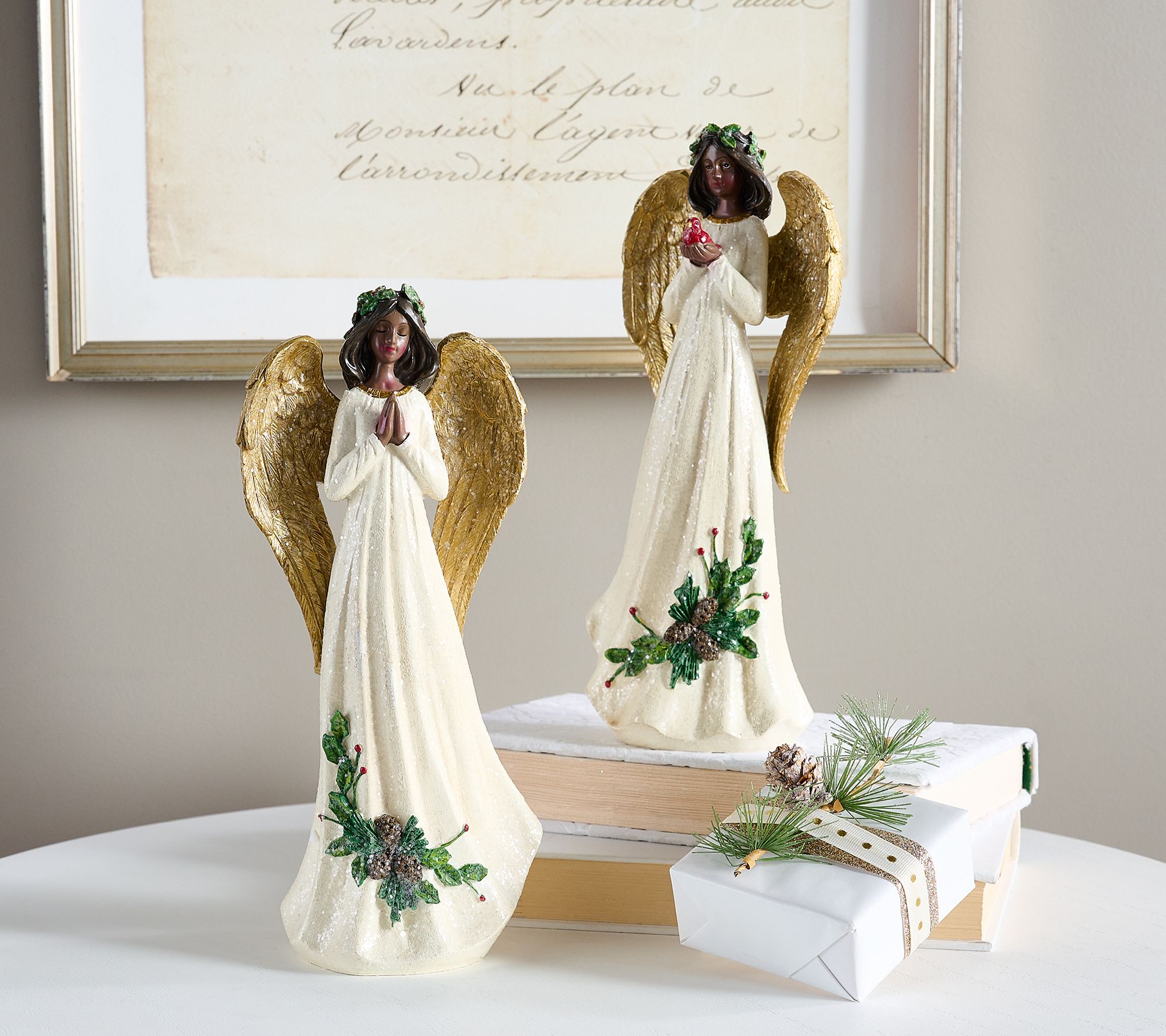 Set of 2 Glistening Angels with Embossed Design by Valerie