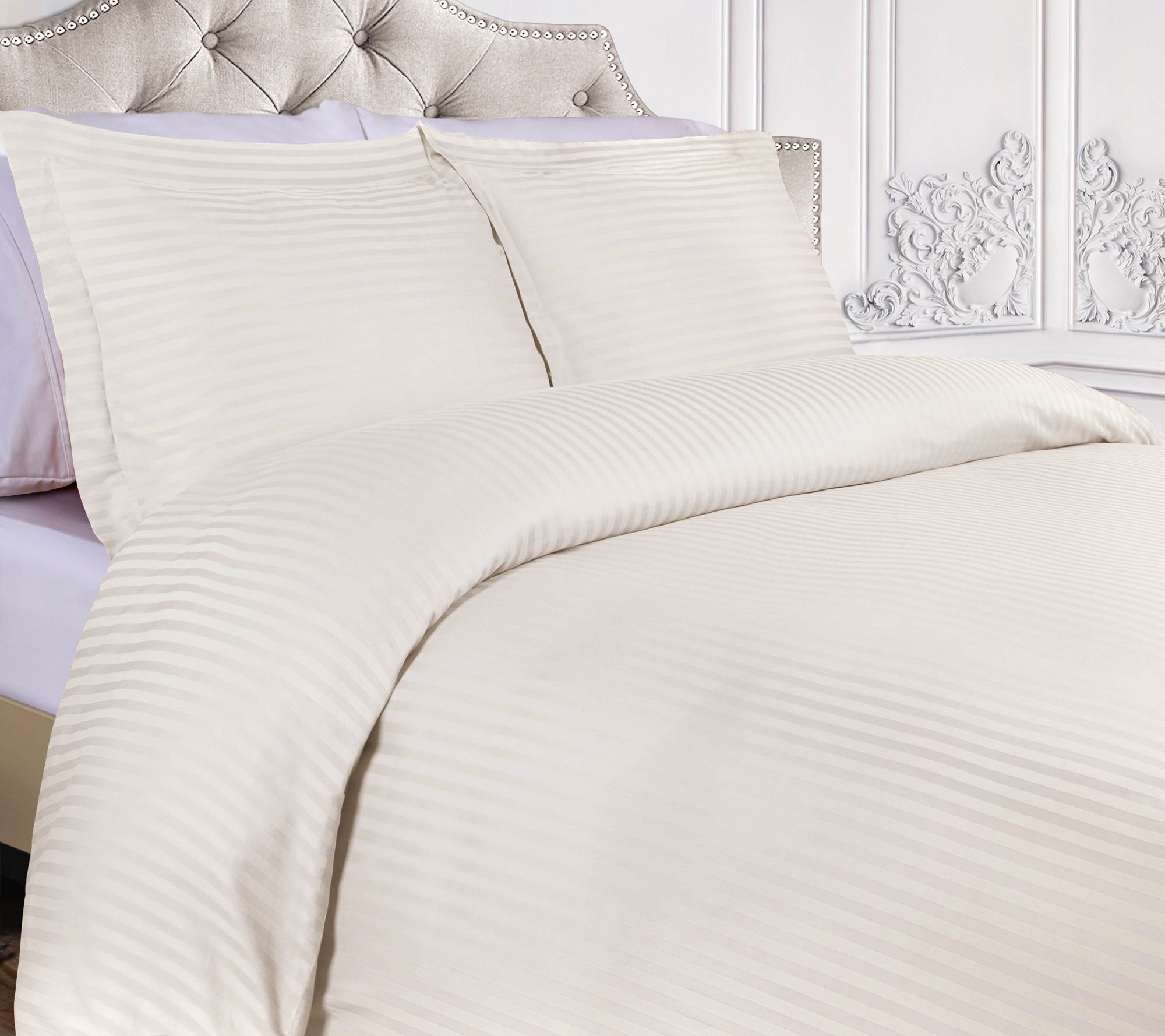 Superior 300TC Egyptian Cotton Stripe Duvet Covrs, Full/Queen