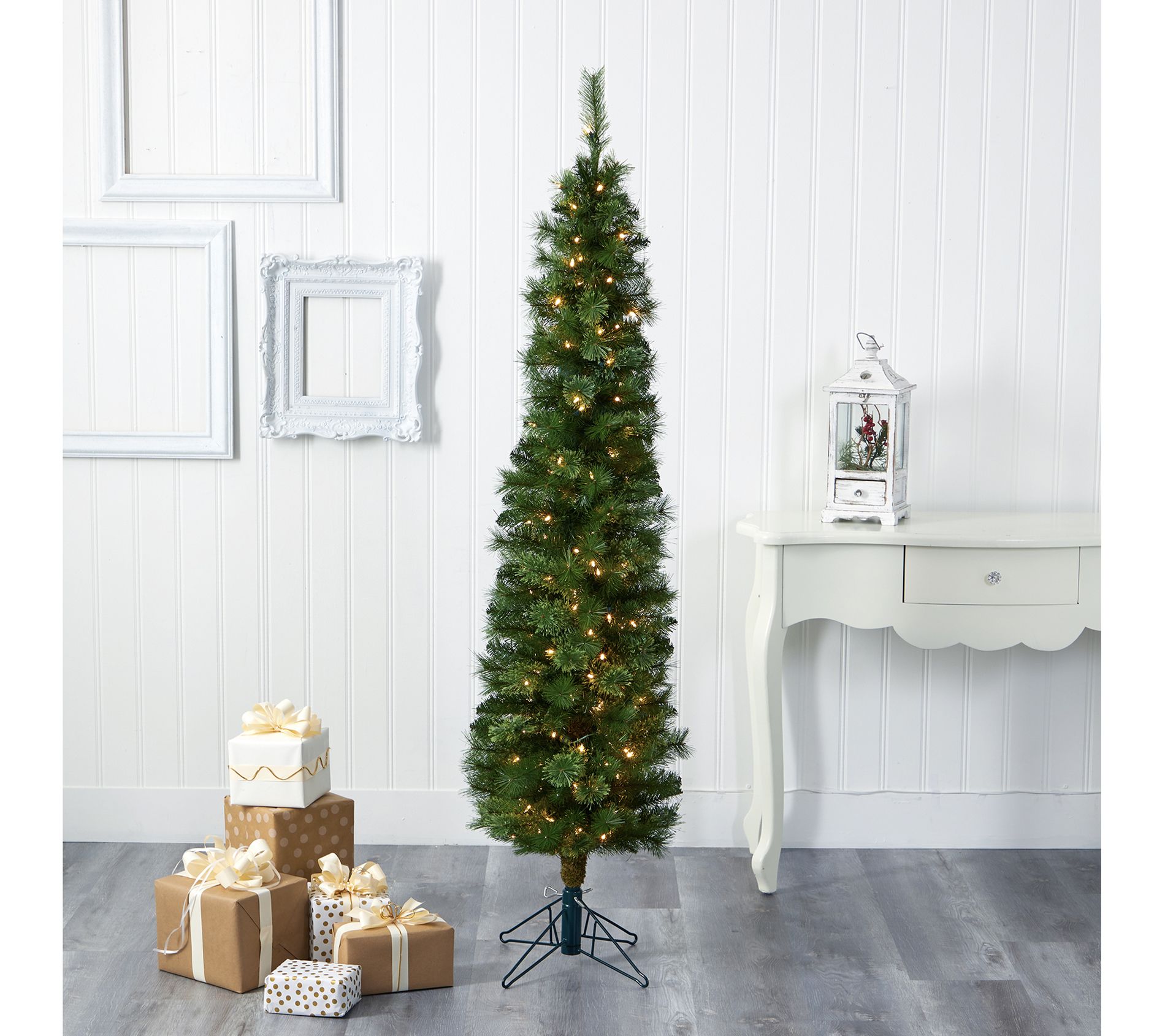 Nearly Natural 6ft Green Pencil Faux Christmasree w/ Lights