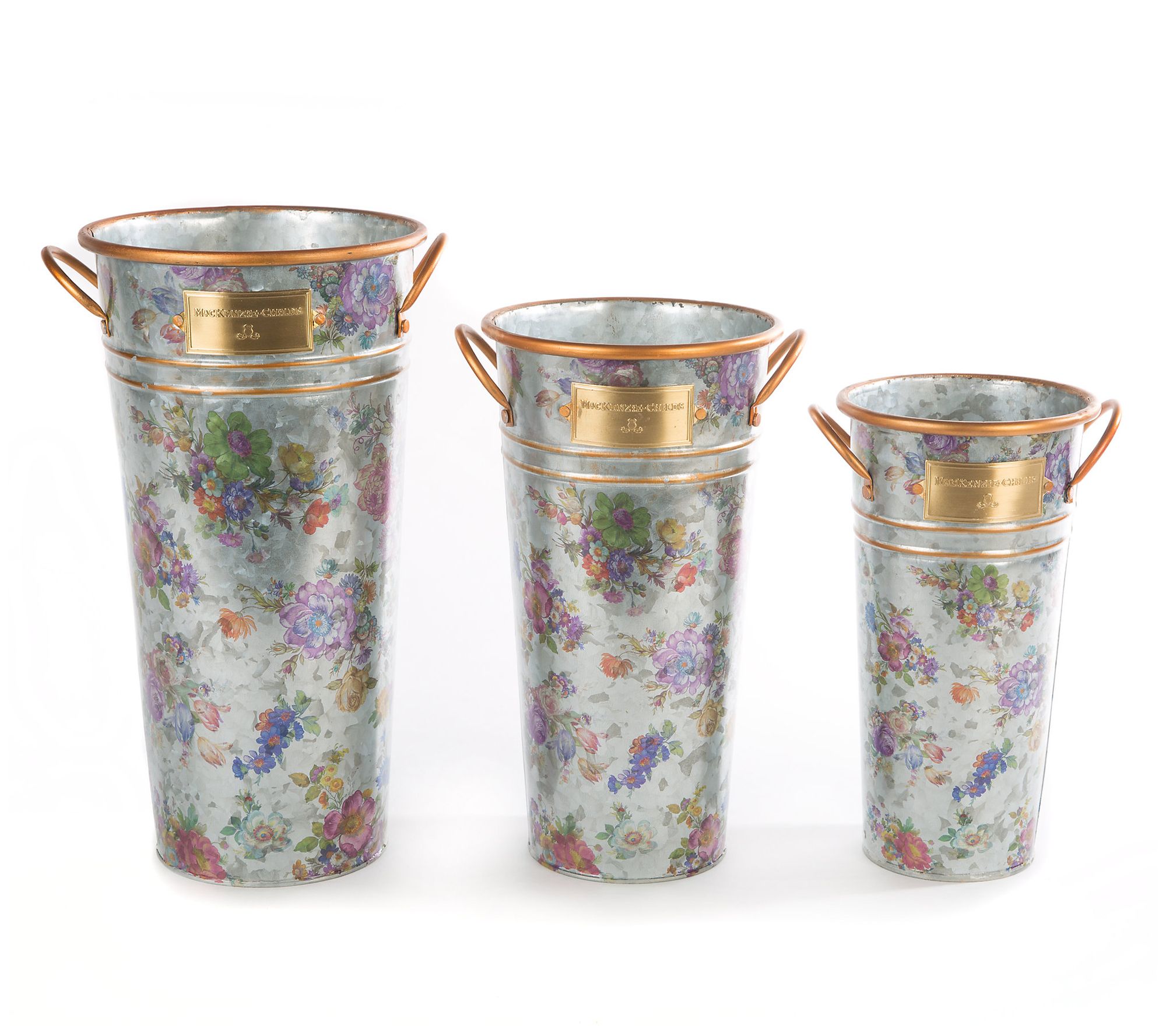 Mackenzie- Childs Set of 3 Galvanized Flower Buckets