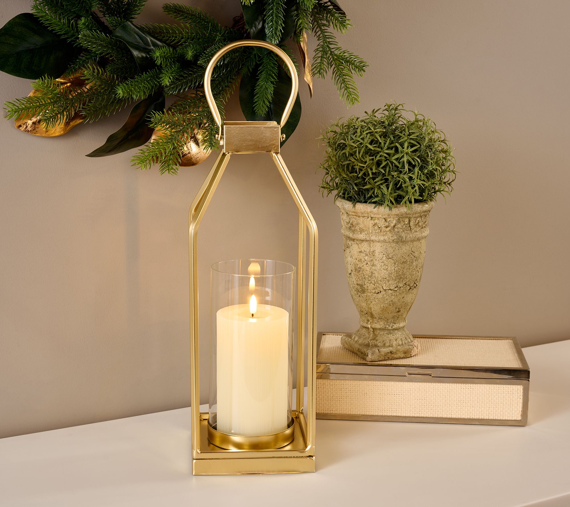 19" Metal Frame Lantern with Ribbed Candle by Kim Gravel