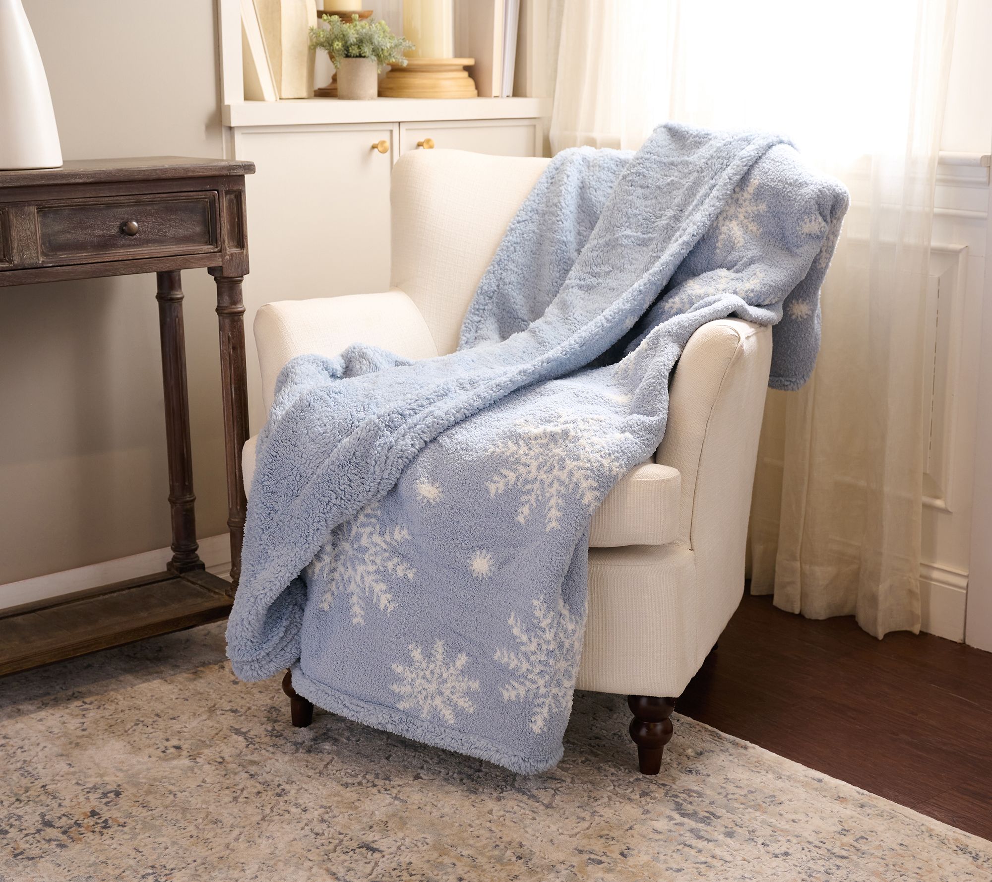 60" x 70" Feather Knit & Sherpa Snowflake Throw by Kim Gravel