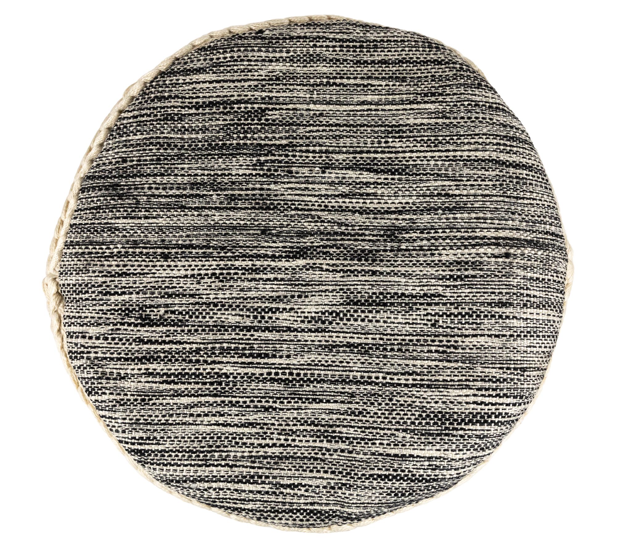 Northlight Striped Cream and Black Outdoor Woven Pouf Ottoman - QVC.com