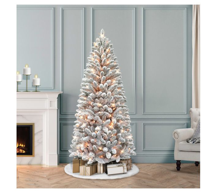Puleo 6ft Pre-Lit Flocked Carson Pine Faux Christmas Tree