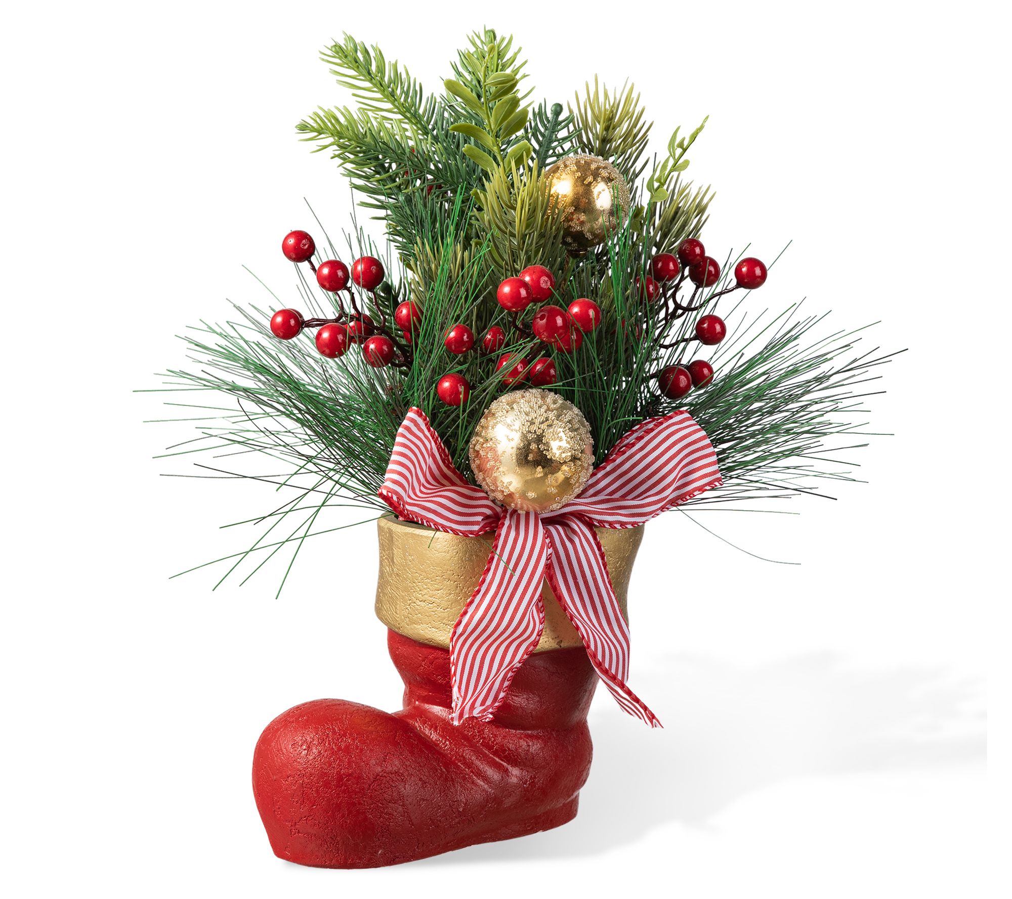 Glitzhome 14"H Pine Needle & Berry Christmas Boot Centerpiece