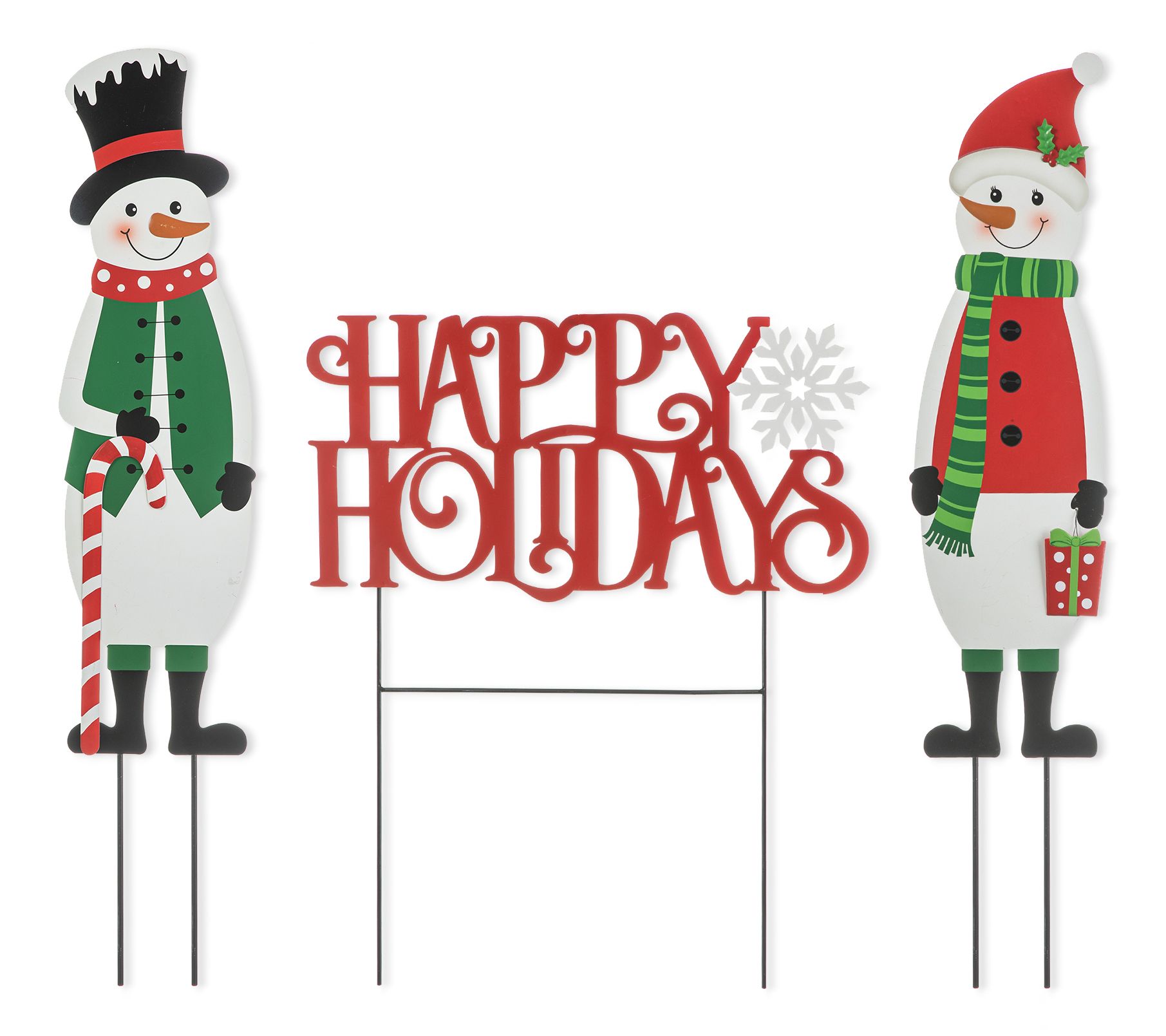 Glitzhome Christmas Snowman HAPPY HOLIDAYS Garden Stakes S/3